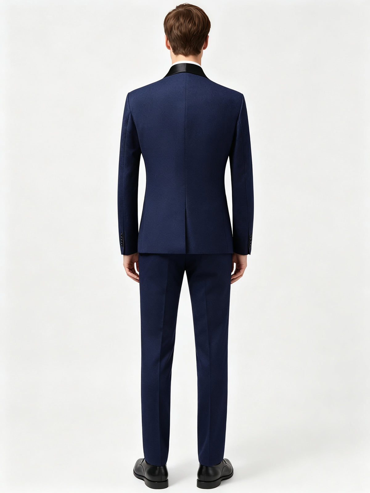 Cicinia Navy Blue Men's Suits 3 Pieces Shawl Lapel Tuxedo Single Breasted Jacket Vest Slim Straight Trousers