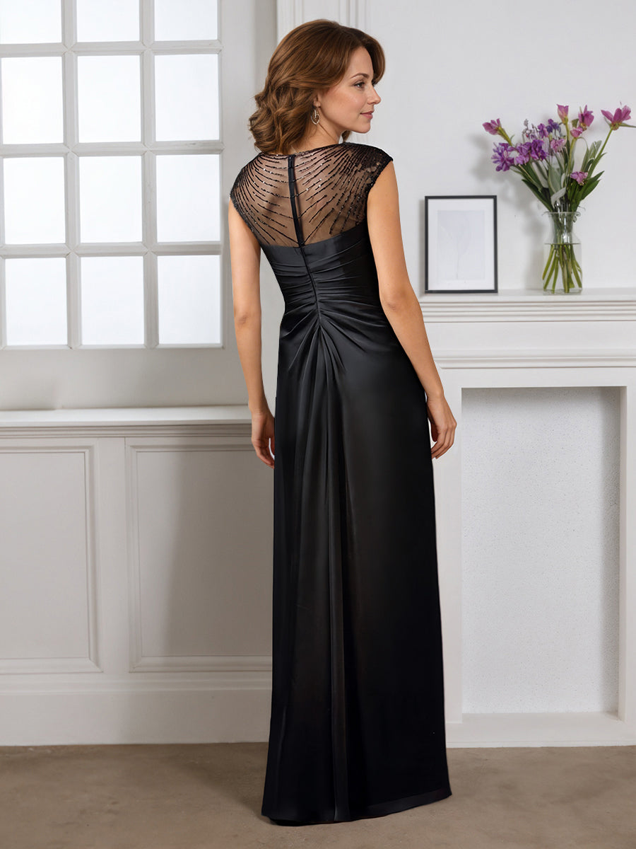 Cicinia Black Mother Of The Bride Dress Long Chiffon Beaded Pleats Sheath Gowns