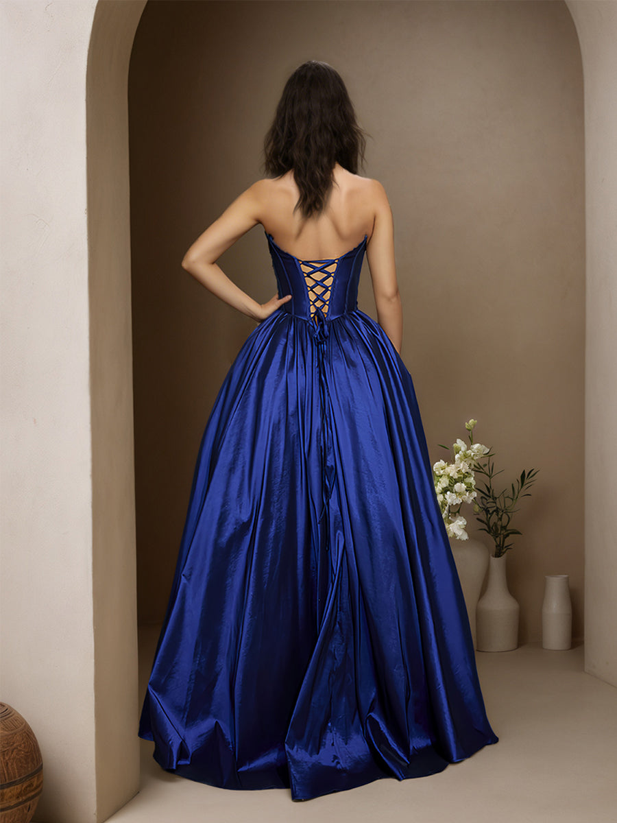 Cicinia Royal Blue Prom Dresses With Pockets Long Taffeta A-line Strapless Floor Length