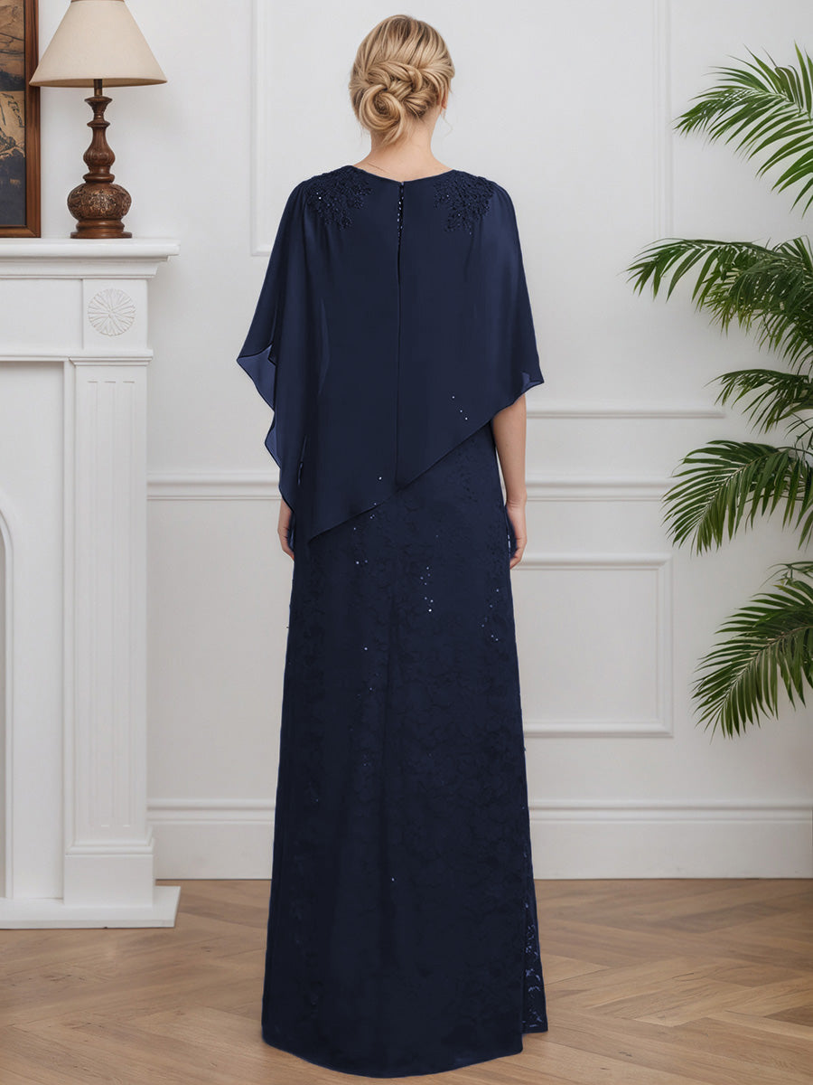 Cicinia Dark Navy Mother Of The Groom Dress Long Chiffon Lace Floor Length Elegant