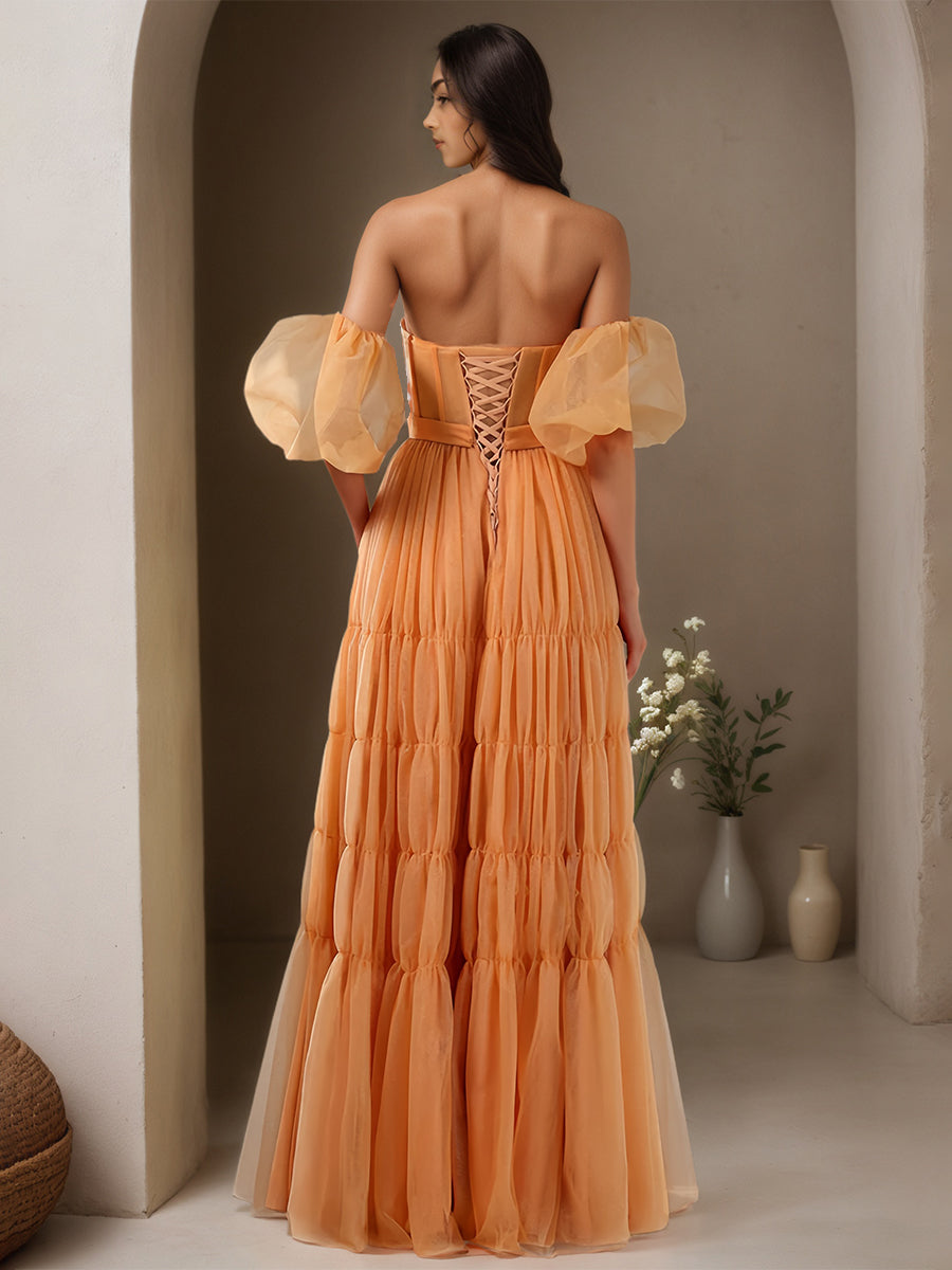 Cicinia Orange Prom Dresses Long Tulle A-line Sweetheart Floor Length Gowns