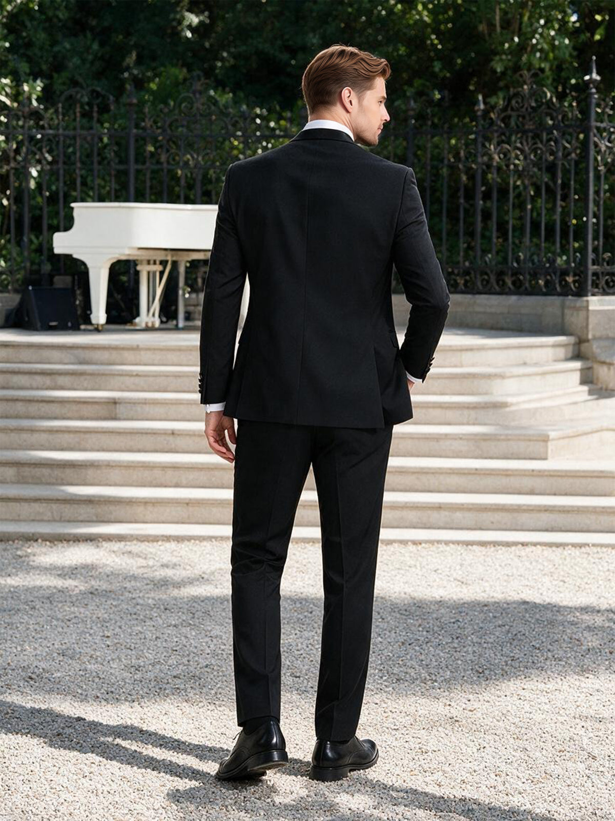 Cicinia Black Men's Suits Shawl Lapel Single Breasted Tuxedo Slim Fit Wedding Jacket With Pants