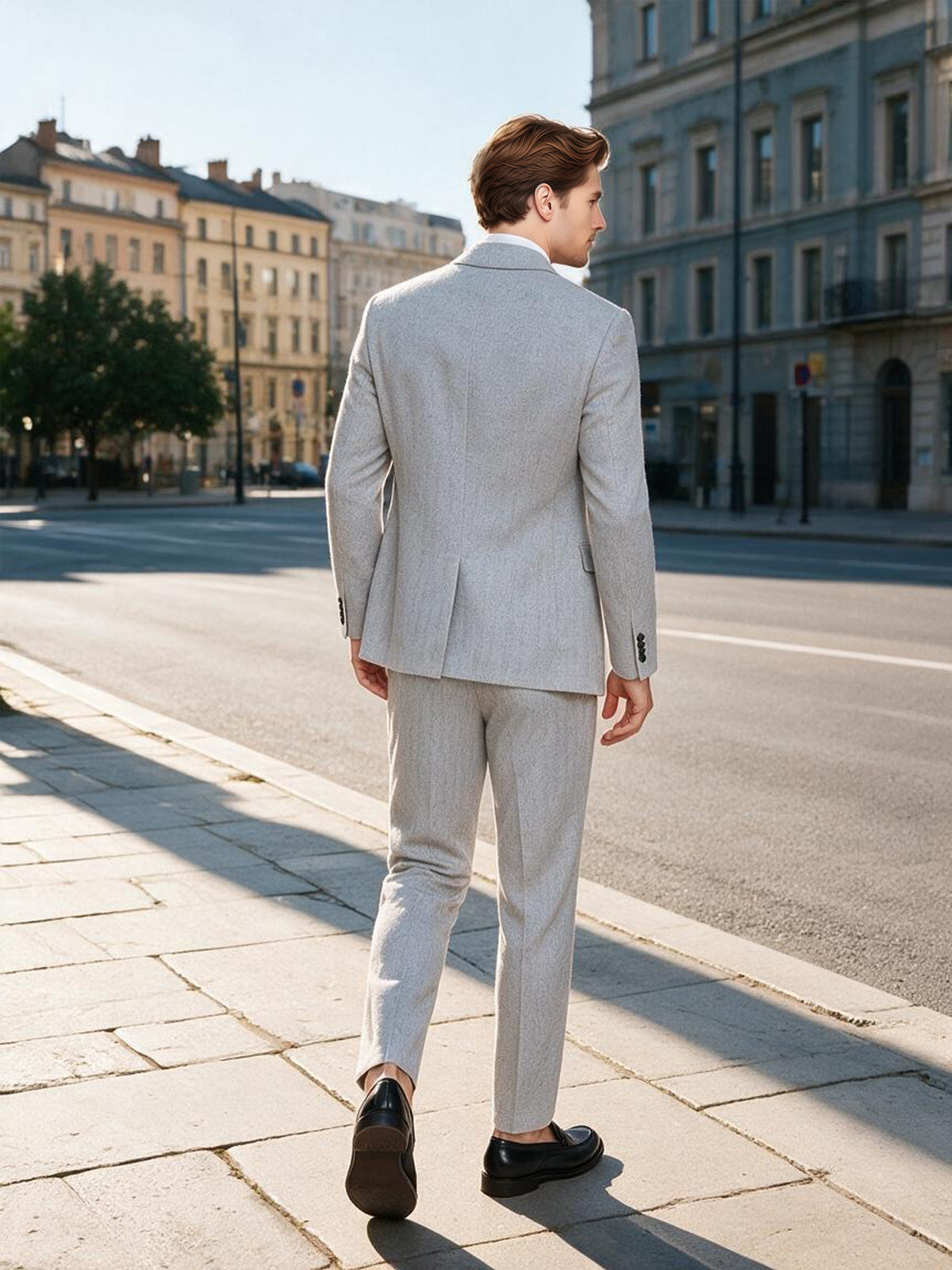 Cicinia Silver Men Suit 2 Piece Notch Lapel Slim Fit Wedding Party Suit