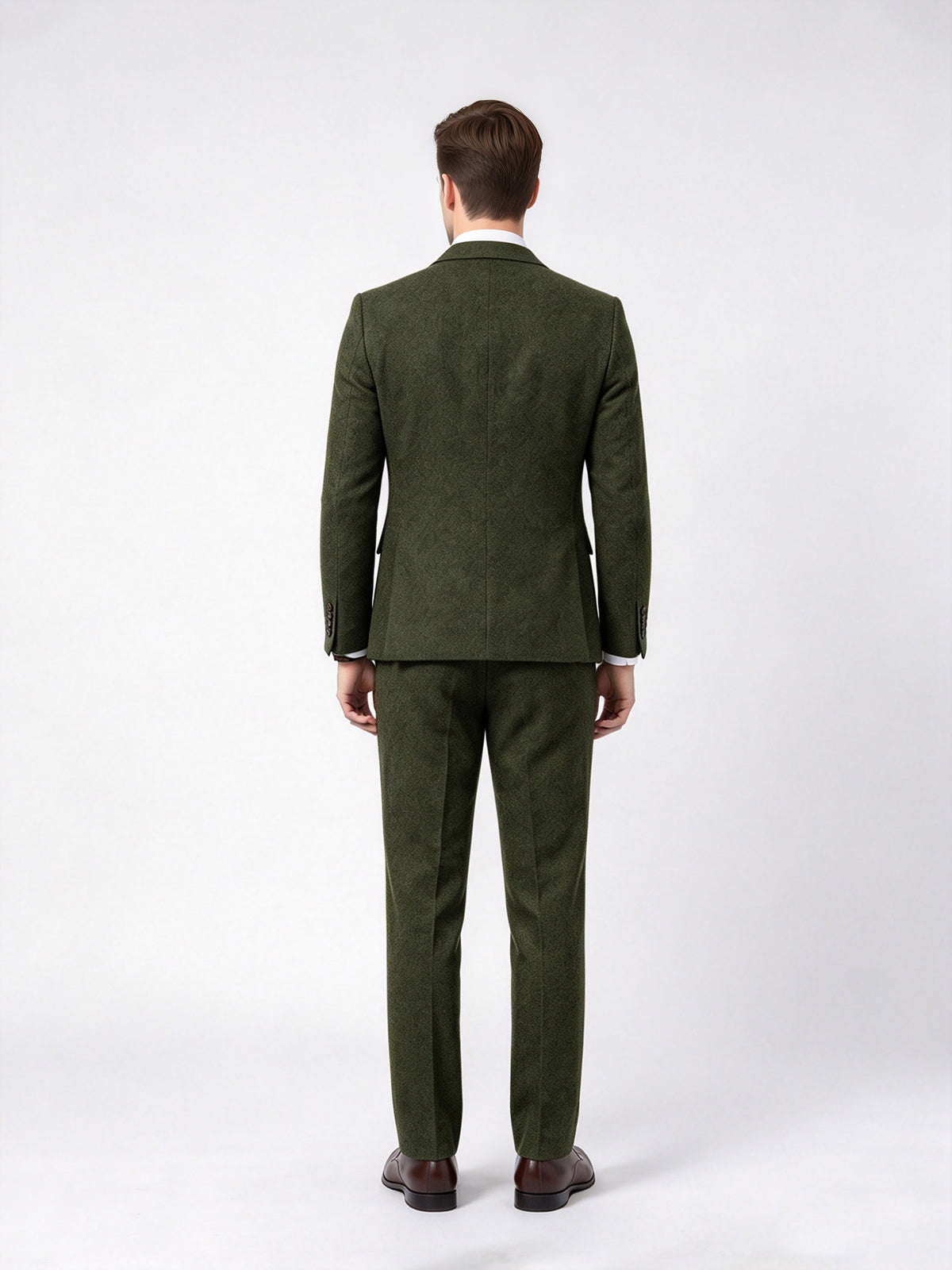 Cicinia 3 Pieces Olive Green Men's Suits Tweed Peak Lapel Suit Double Breasted Vest
