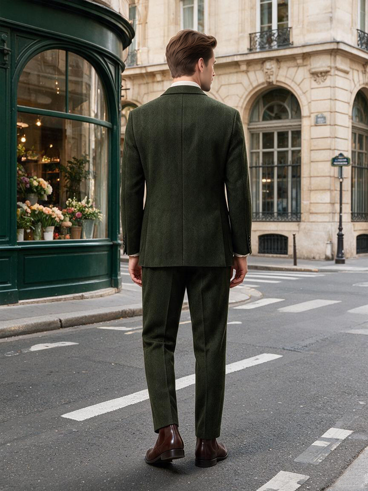 Cicinia Vintage Olive Green Men's Suits 2 Pieces Notch Lapel Patch Pocket Design