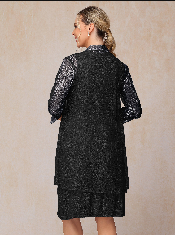 2 Pieces Knee Length Chiffon Lace Mother Of The Groom Dress