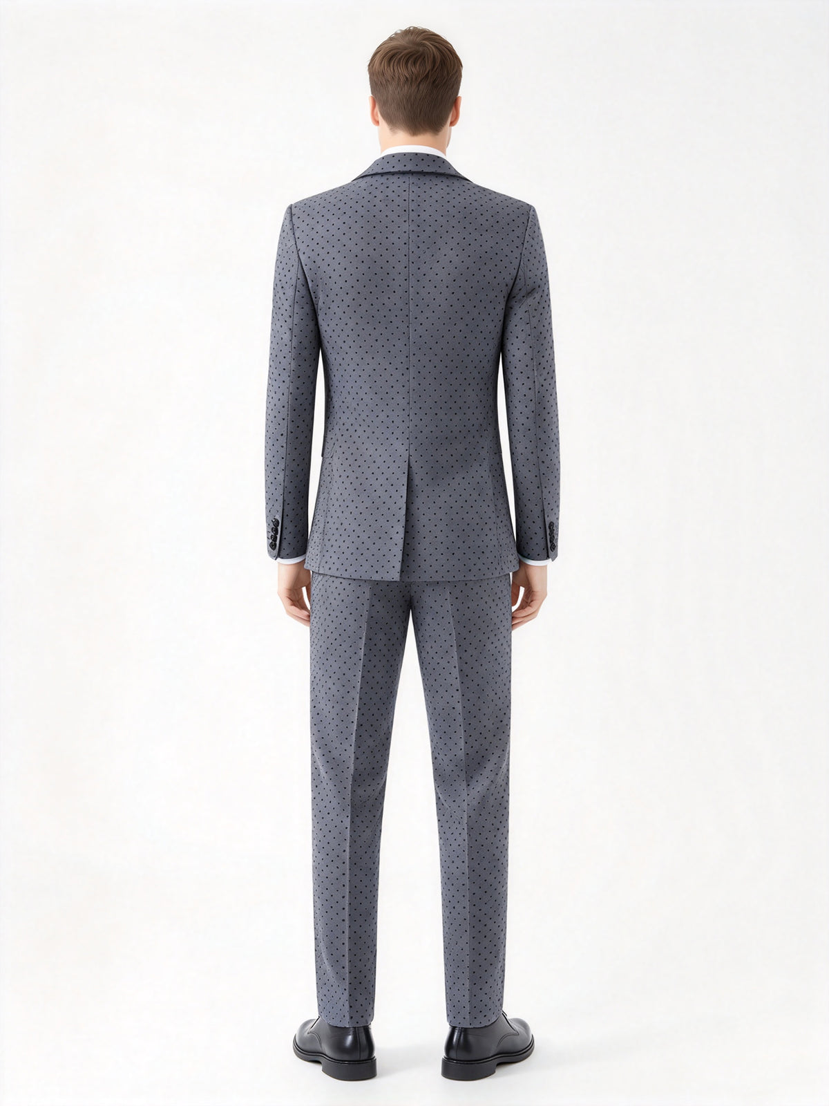 Cicinia Grey Men's Suits Slim Fit Three Piece Polka Dot Double Breasted Vest Suit