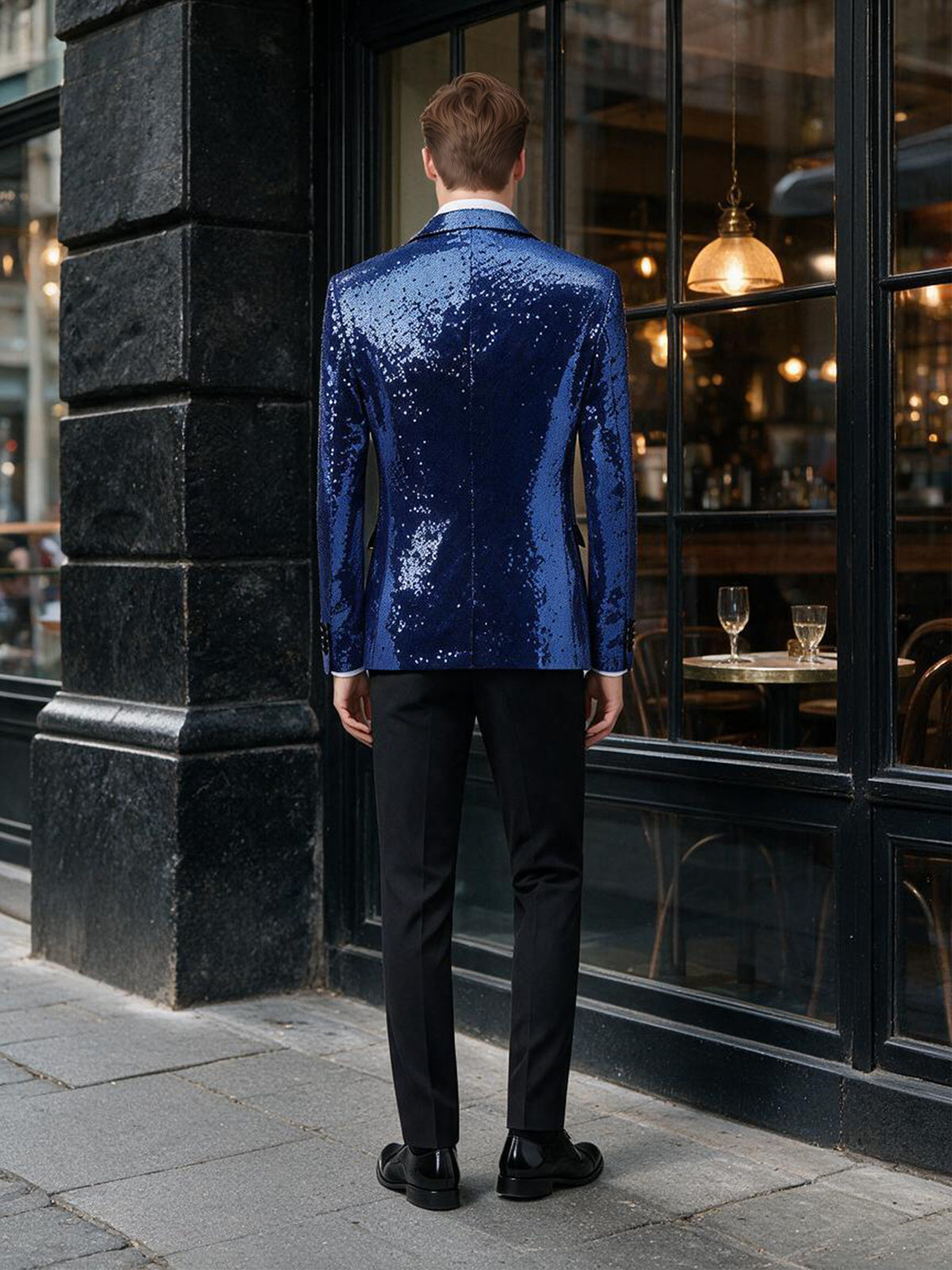 Cicinia Glitter Single Breasted Satin Lapel Sequin 2 Pieces Royal Blue Men's Suits