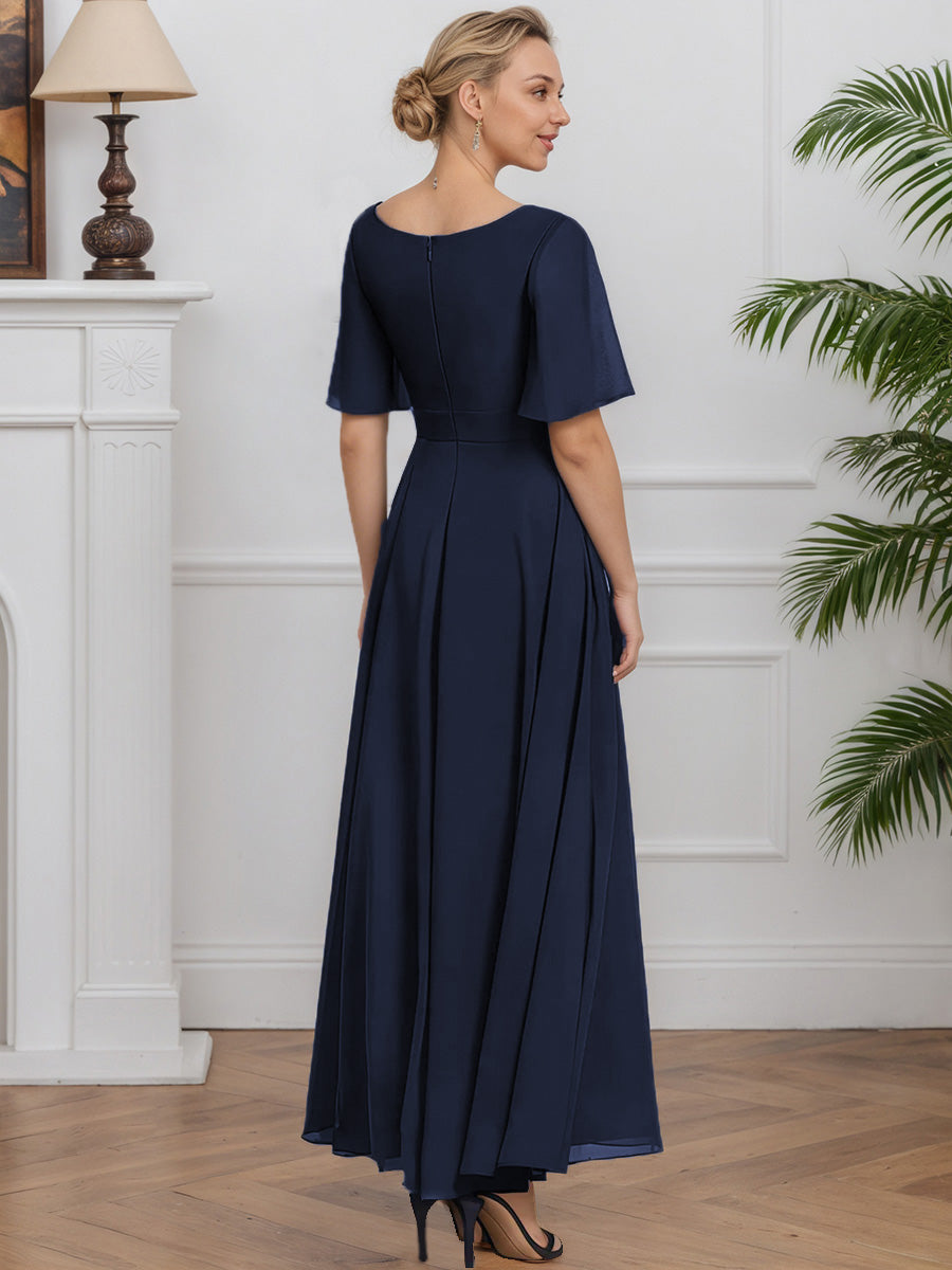 Cicinia Dark Navy Mother Of The Bride Dress Long Chiffon V-neck A-line Half Sleeves