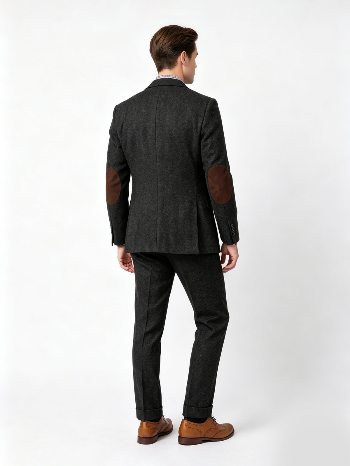 Cicinia Classic Notch Lapel Suit Herringbone Tweed Jacket With Elbow Patches 3 Pieces Men's Suits