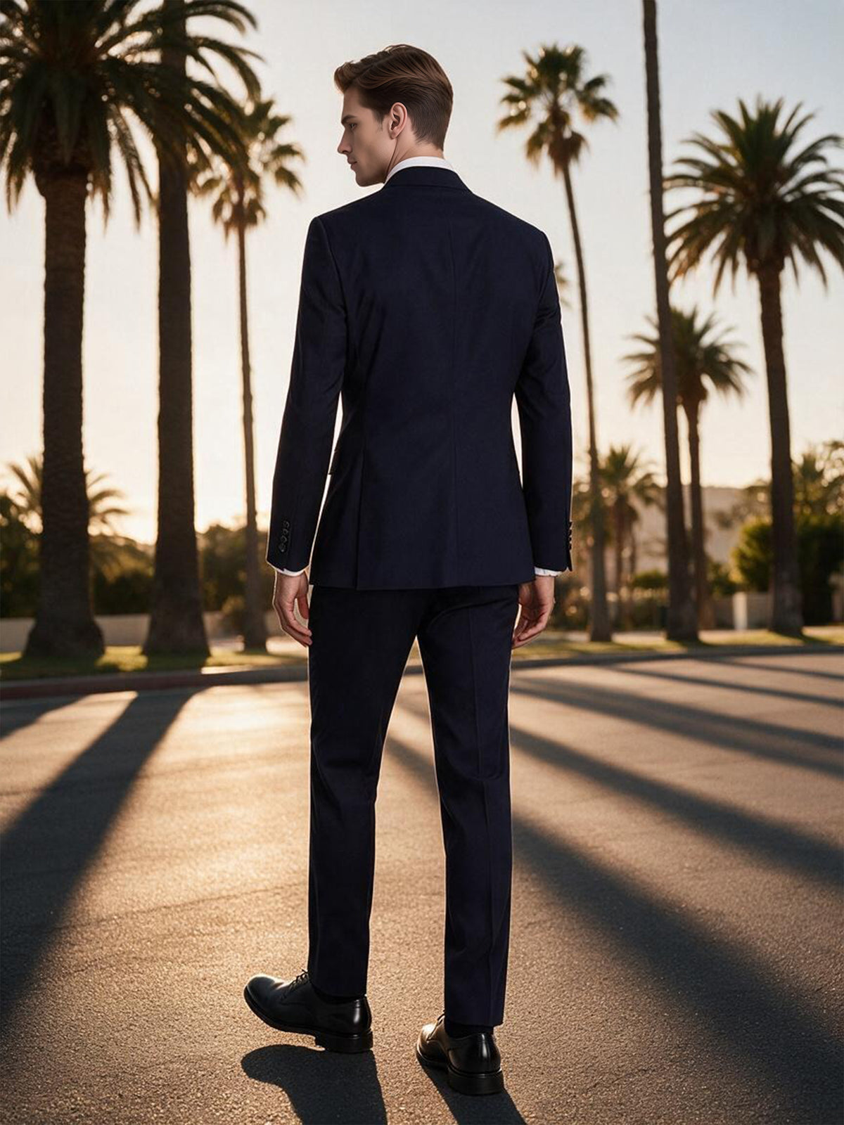 Cicinia Men Slim Fit Navy Blue Double Breasted Suit 2 Pieces Groom Suit Set