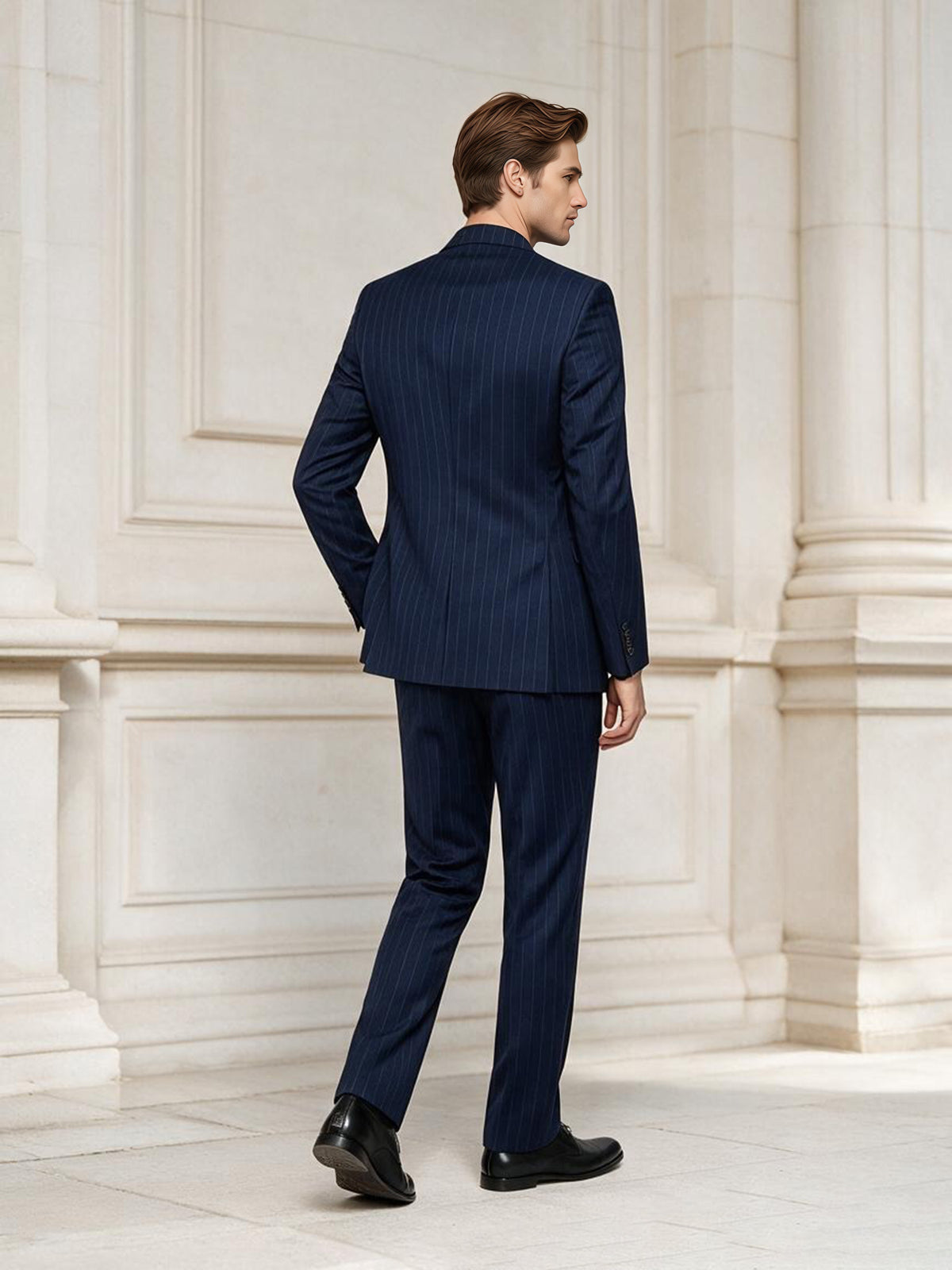 Cicinia Men's Navy Blue Pinstripe 2 Piece Suits Slim Fit Notch Lapel Business Formal Suit