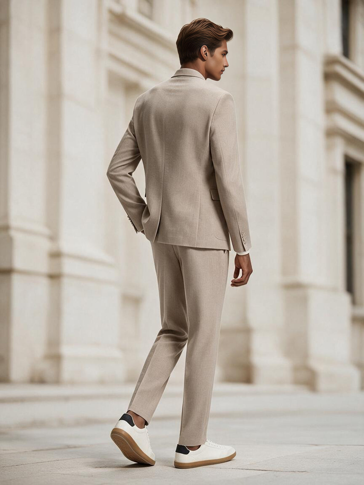 Cicinia Men Slim Fit Beige Notch Lapel Suits 2 Pieces Summer Casual Groom Suit Set