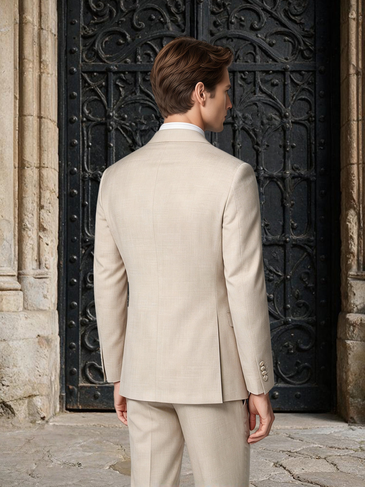 Cicinia 2 Pieces Outfit Notch Lapel Single Breasted Flap Pocket Beige Men's Suits