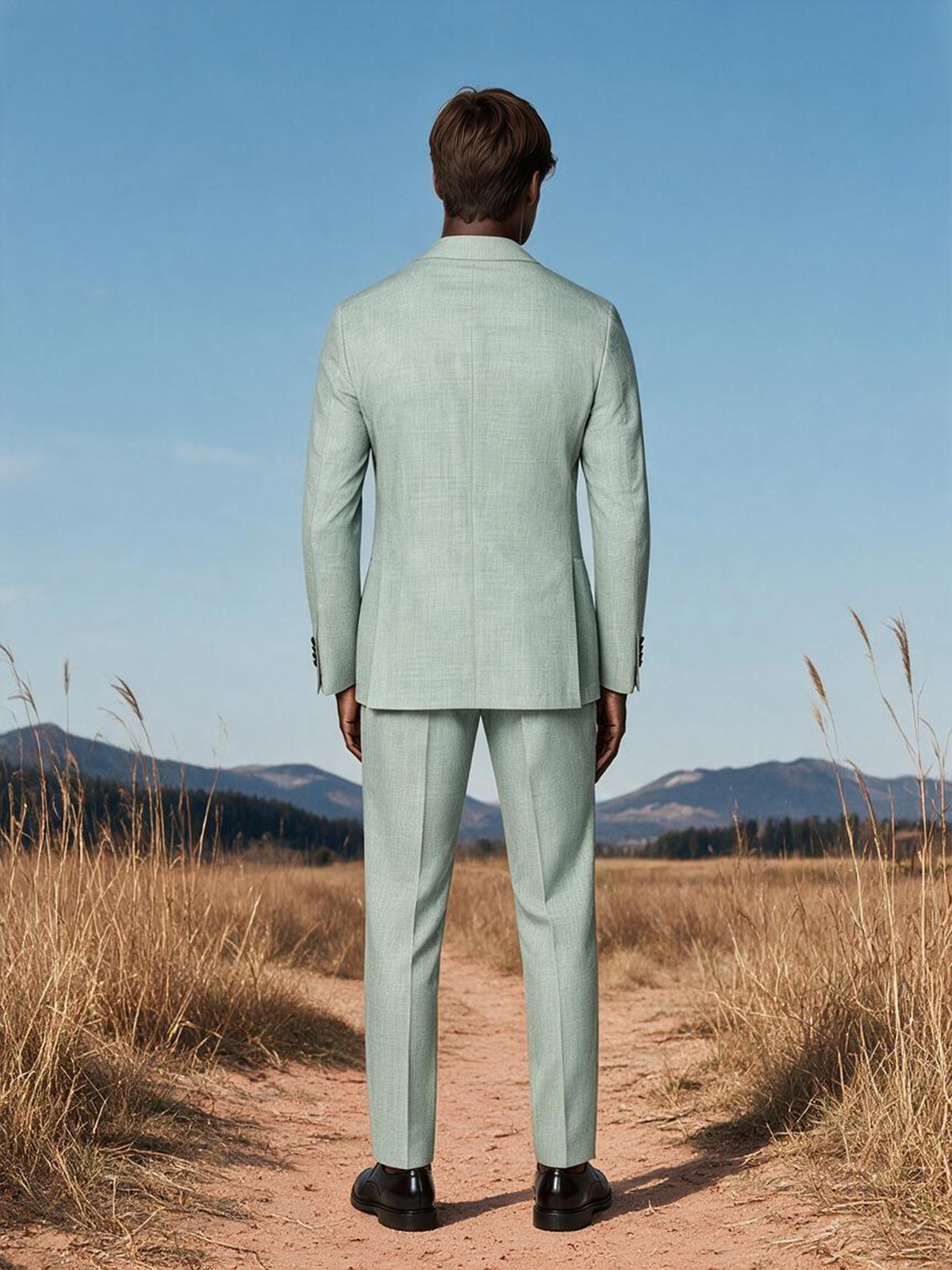 Cicinia Notch Lapel Single Breasted Linen Textured 2 Pieces Solid Dusty Sage Men's Suits