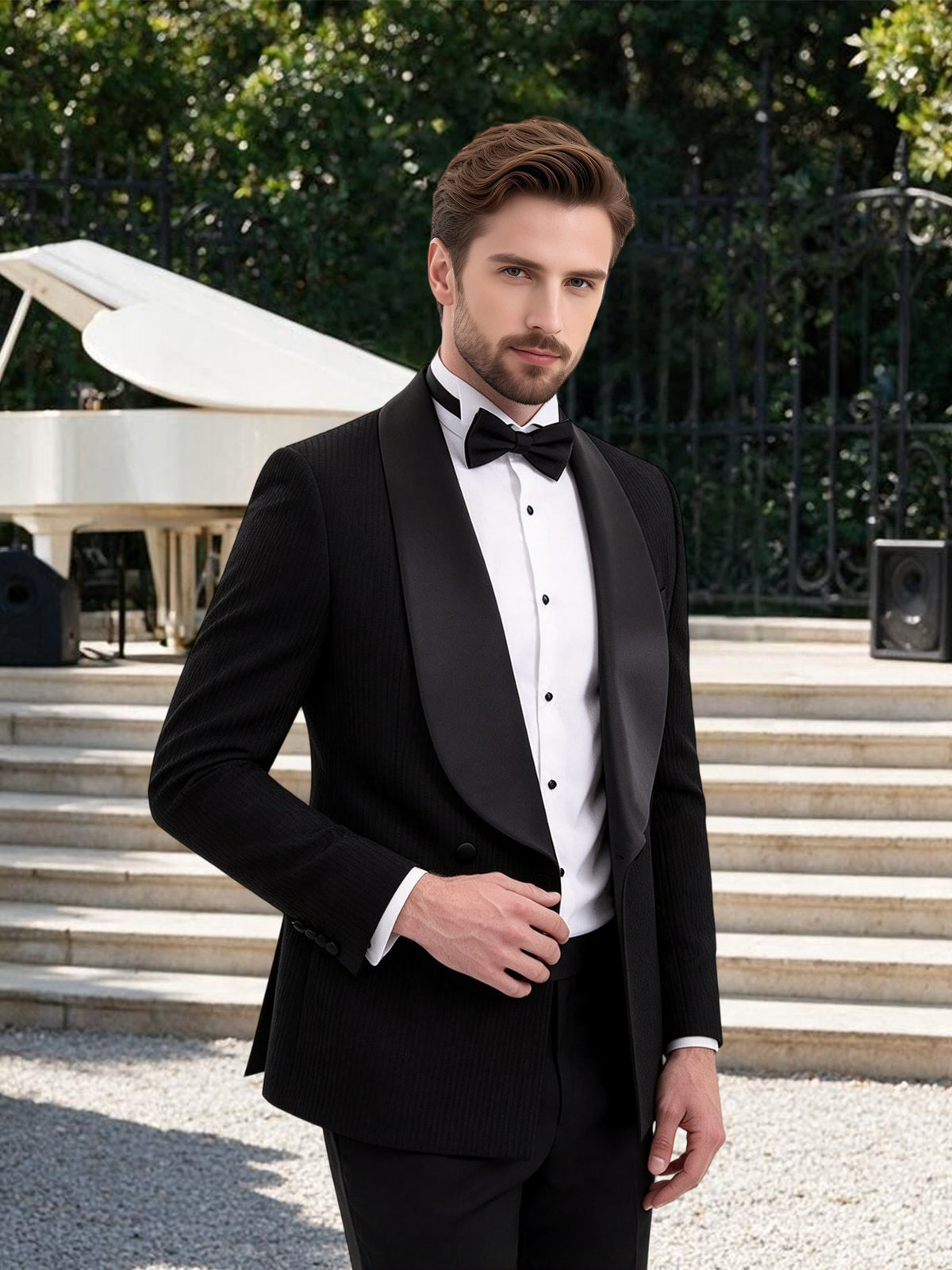 Cicinia Men's Black Suits Double Breasted Shawl Lapel Tuxedo Slim Fit Wedding Jacket With Pants