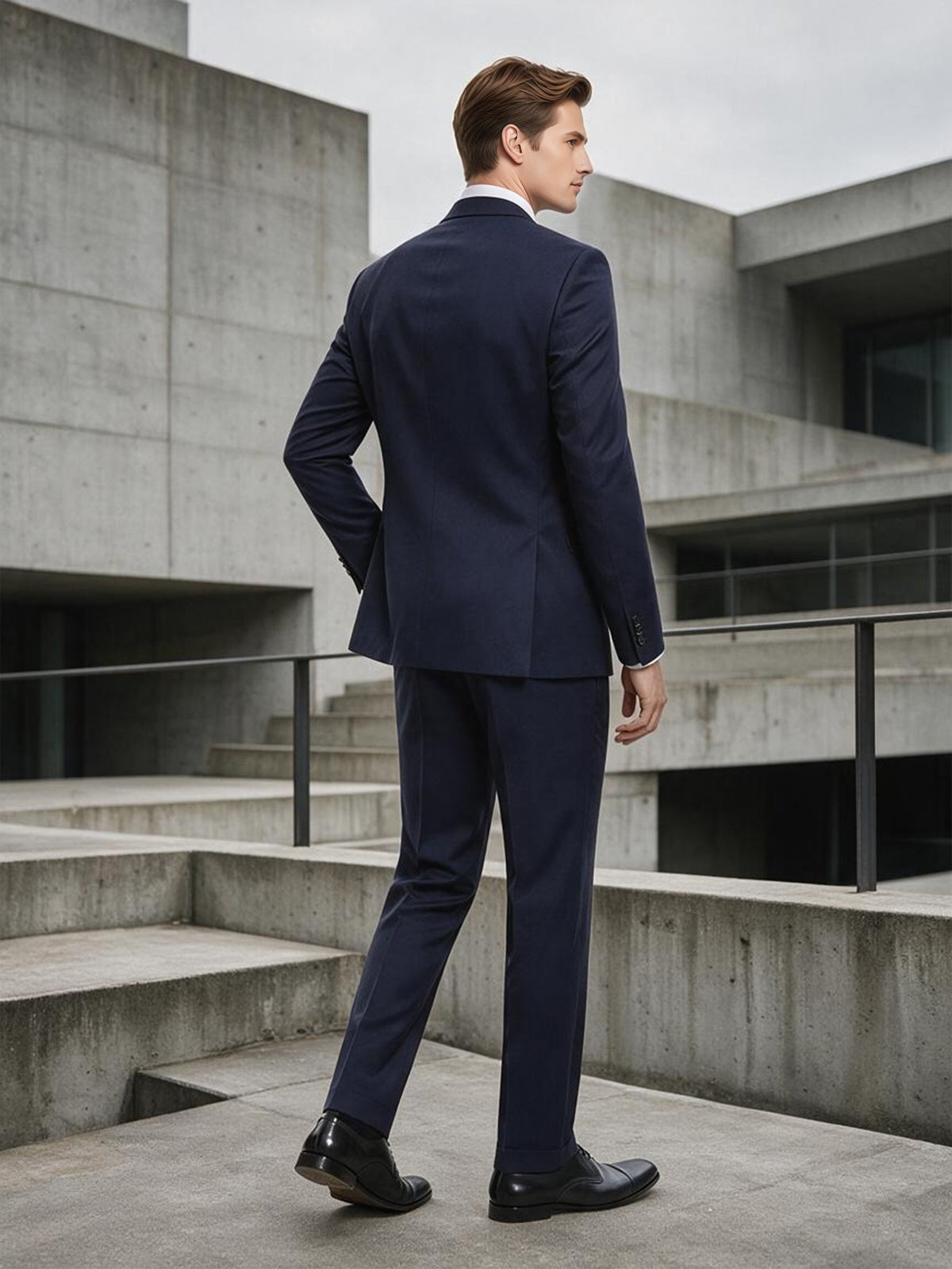 Cicinia Dark Navy Men's Suits Slim Fit Notch Lapel Single Breasted Jacket With Pants
