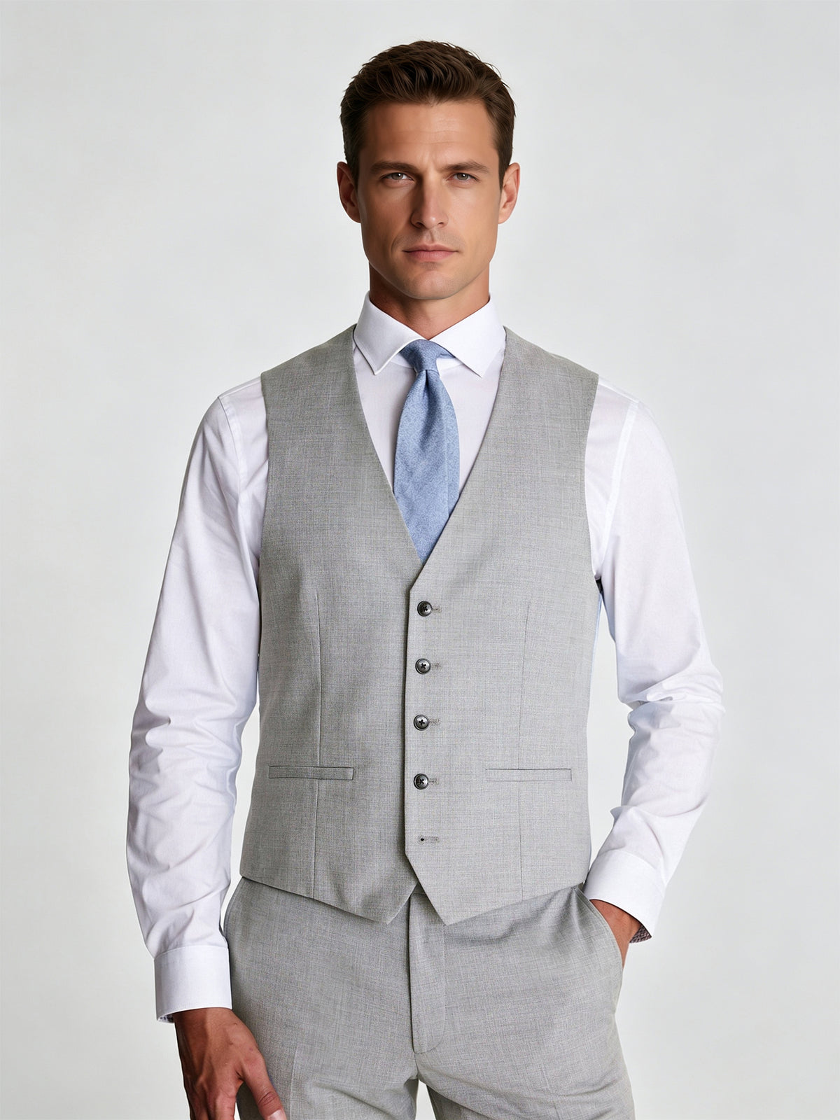 Cicinia Slim Fit Silver Men's Suits 3 Pieces Notch Lapel Suit Jacket Vest And Trousers For Wedding Business