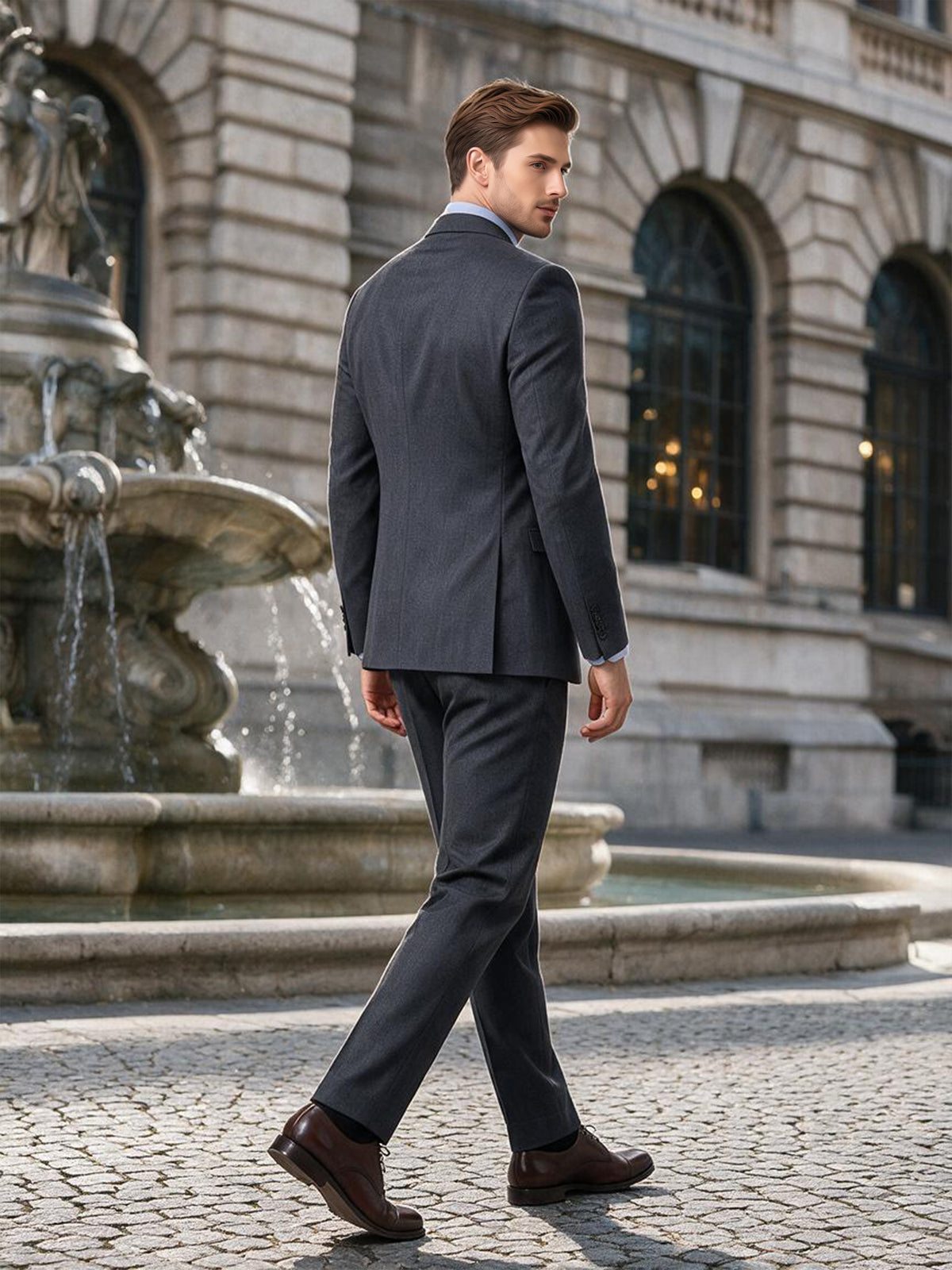 Cicinia Casual Notch Lapel Two Button Pleated 2 Pieces Steel Grey Men's Suits