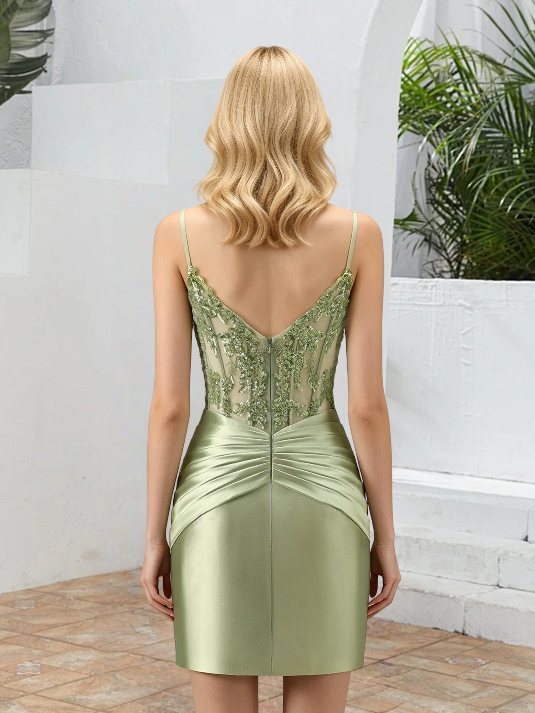 Cicinia Chic Dusty Sage Homecoming Dresses Short Sheath Spaghetti Straps Appliques Lace Mini Dress