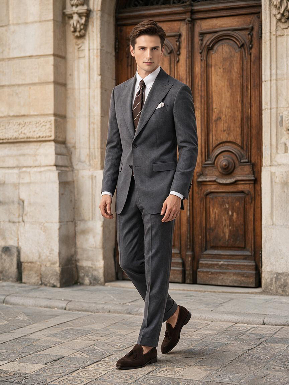 Cicinia Steel Grey Men's Suits 2 Pieces Suit Peak Lapel Single Breasted Outfit