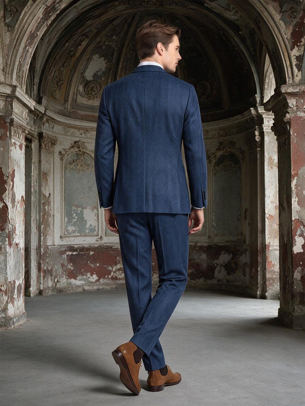 Cicinia Vintage Notch Lapel Single Breasted Tailored 2 Pieces Navy Blue Men's Suits