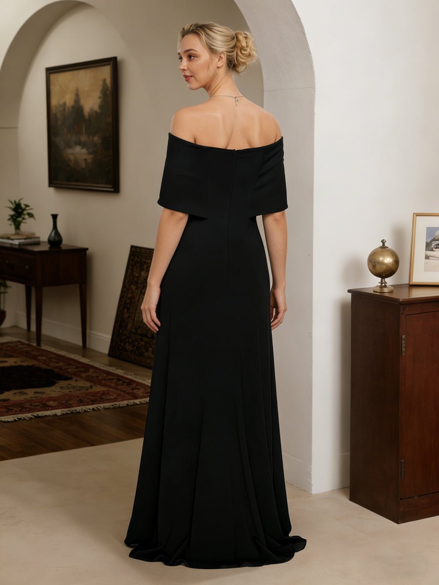 Cicinia Black Mother Of The Bride Dress Long Stretch Fabric Sheath Off The Shoulder
