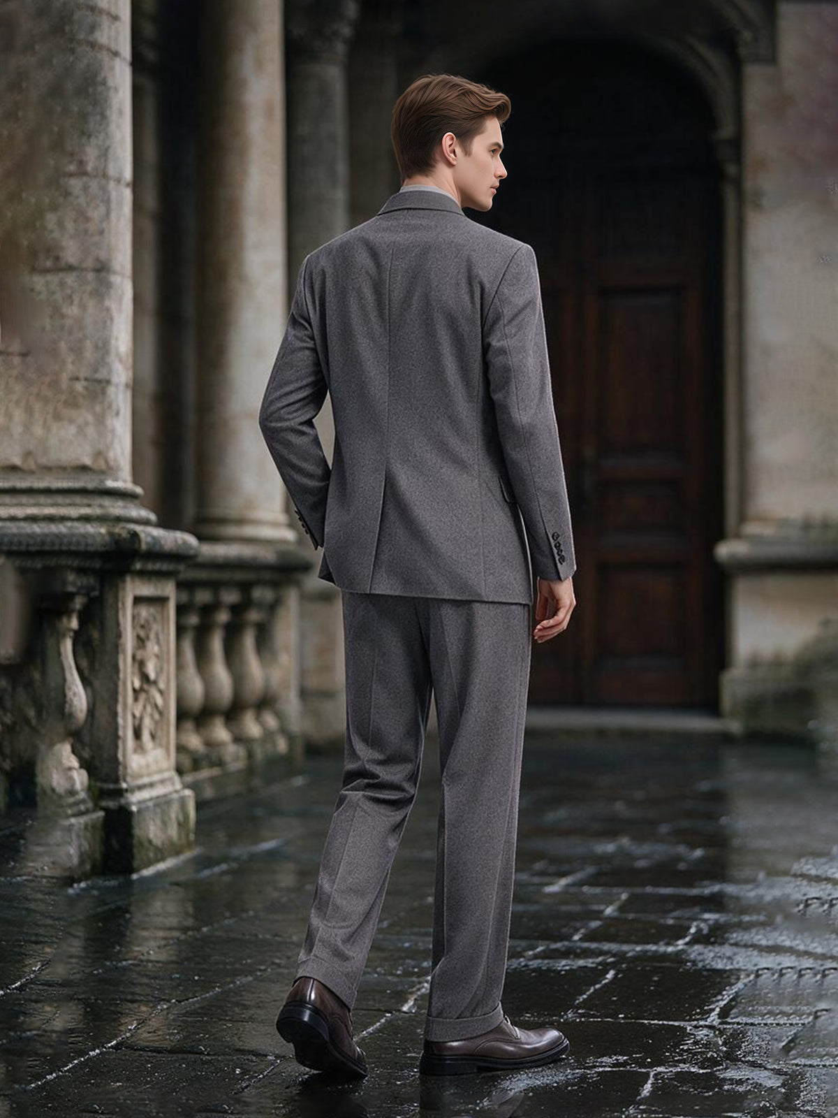 Cicinia Men's Grey Double Breasted 2 Pieces Suits Slim Fit Peak Lapel Business Wedding Suit Jacket With Pants