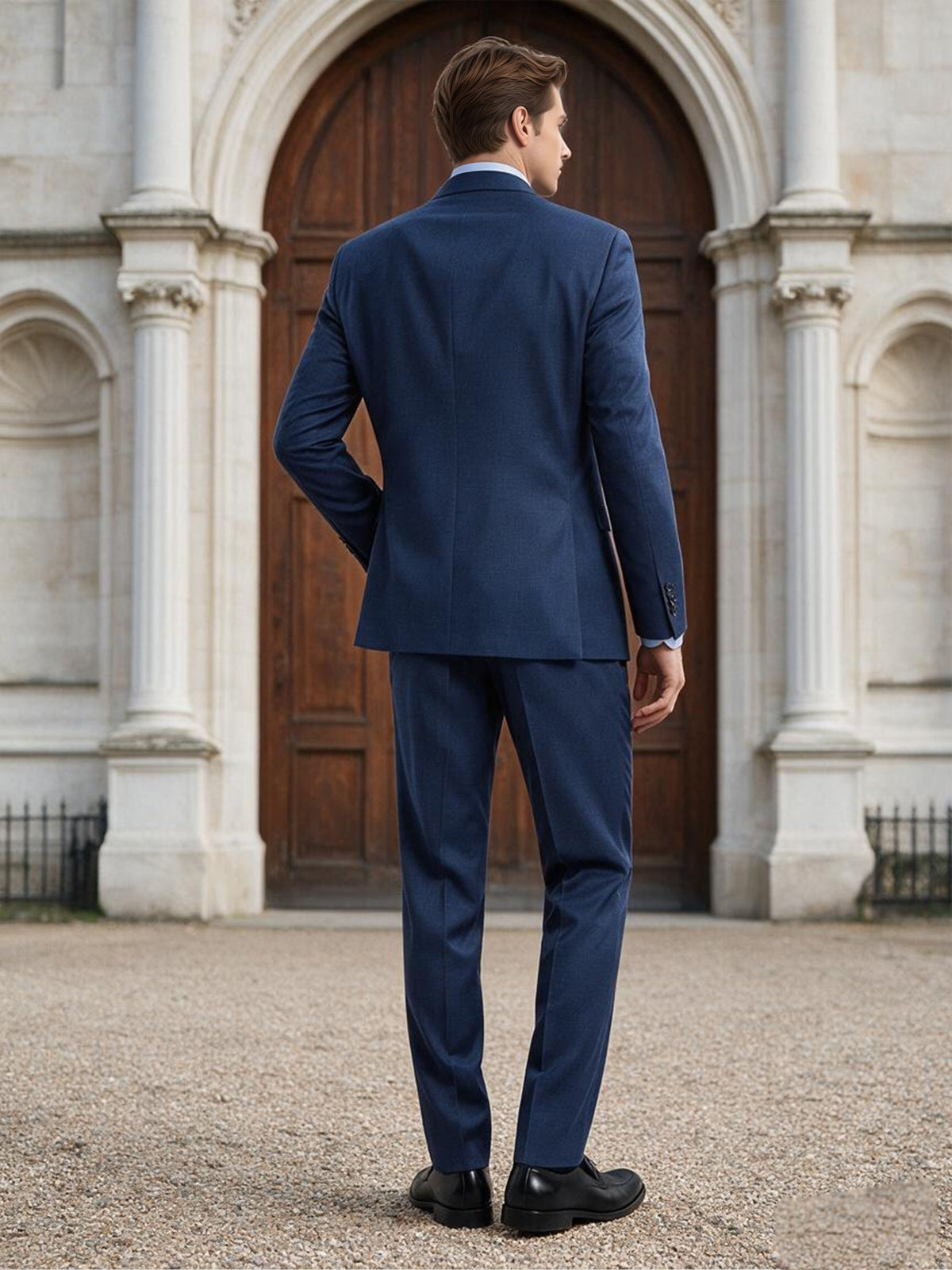 Cicinia Navy Blue Formal Men's Suits Slim Fit Two Button Wedding 2 Pieces Set