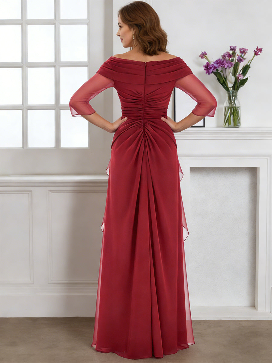 Cicinia Cinnamon Rose Mother Of The Bride Dress With Sleeves Long Chiffon Beaded Sheath Floor Length