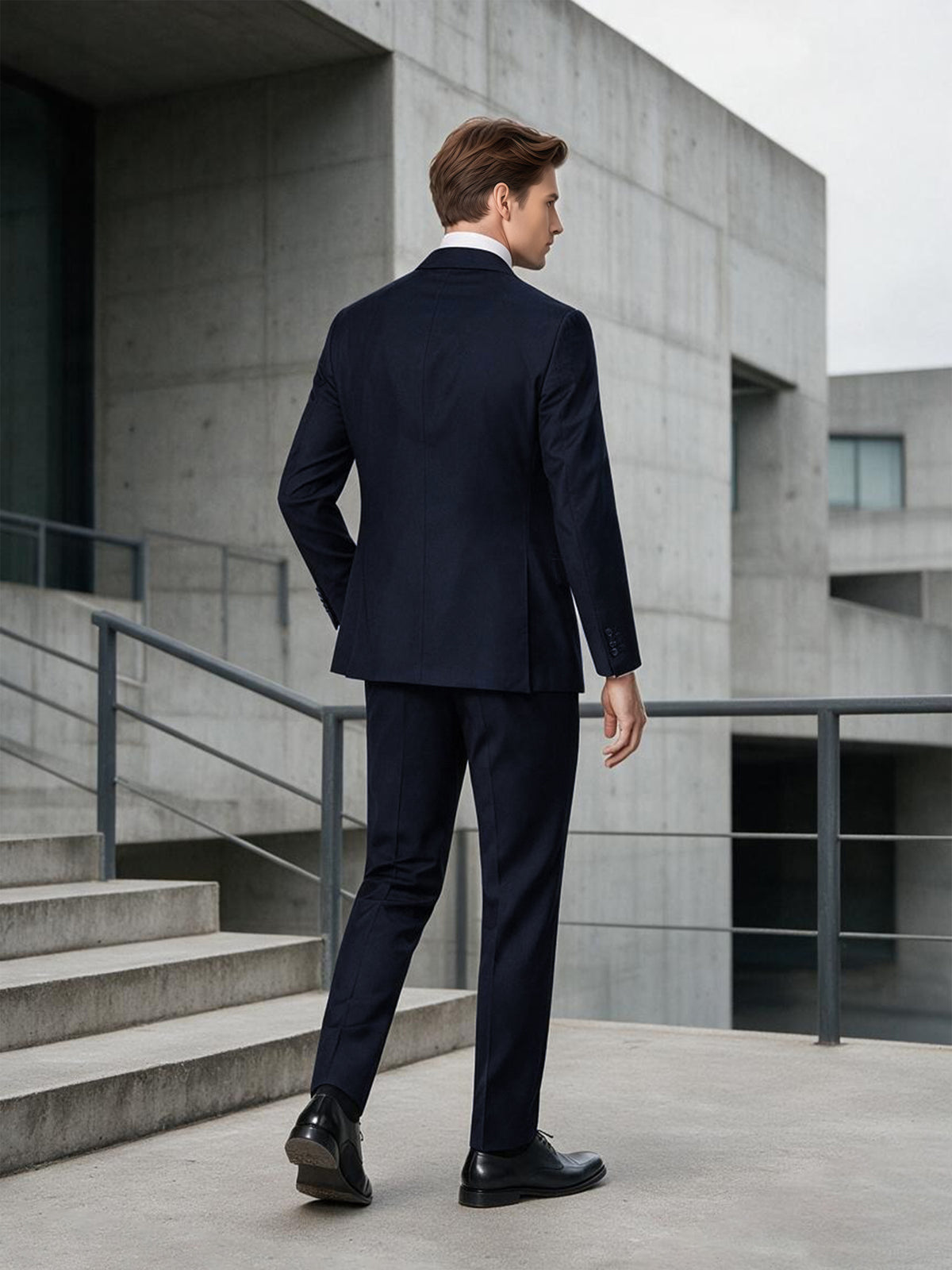 Cicinia Dark Navy Business Men Suits Slim Fit Notch Lapel Single Breasted 2 Pieces Set