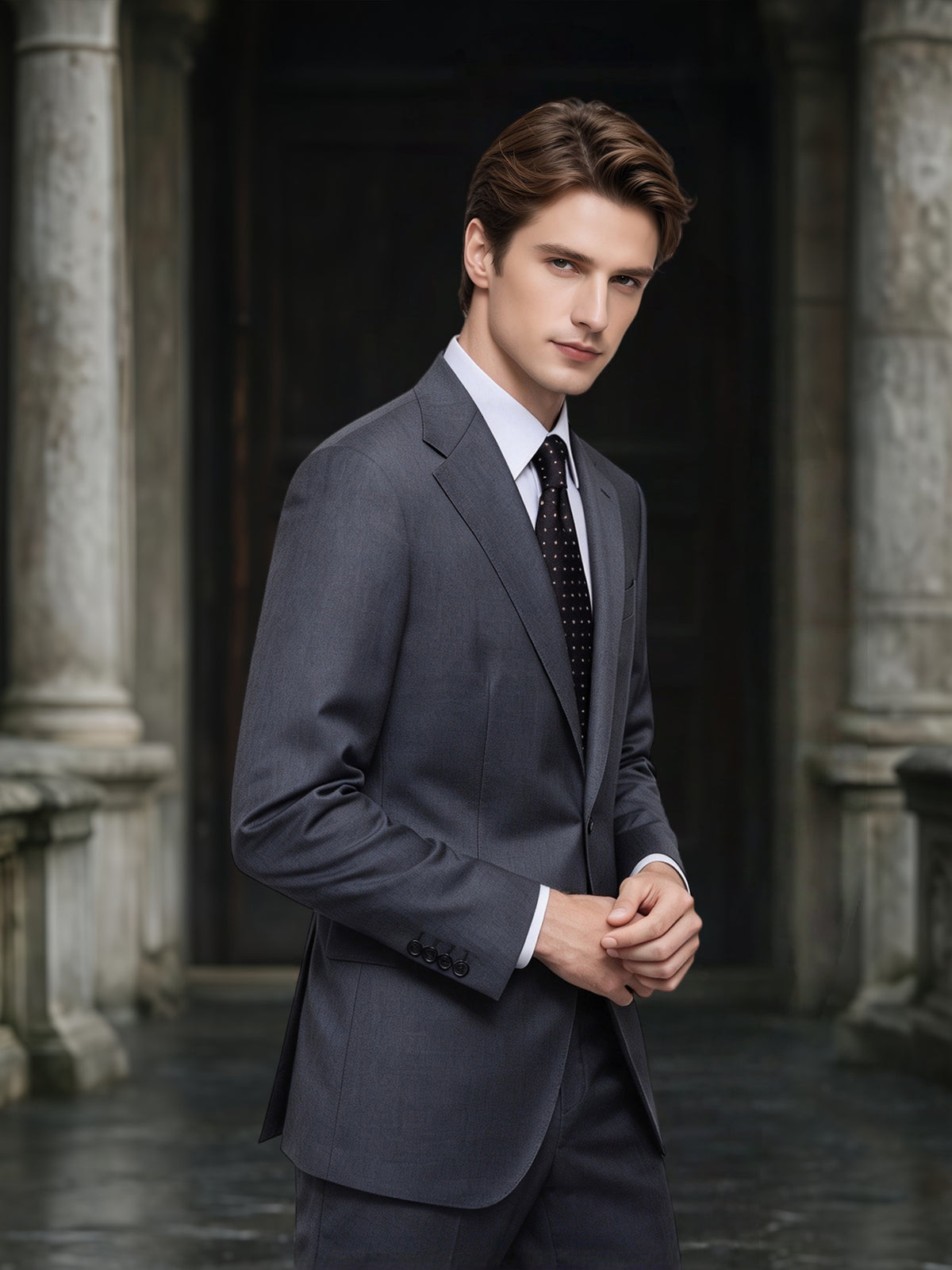 Cicinia Steel Grey Men's Suits Slim Fit 2 Pieces Notch Lapel Business Wedding Suit Jacket With Pants