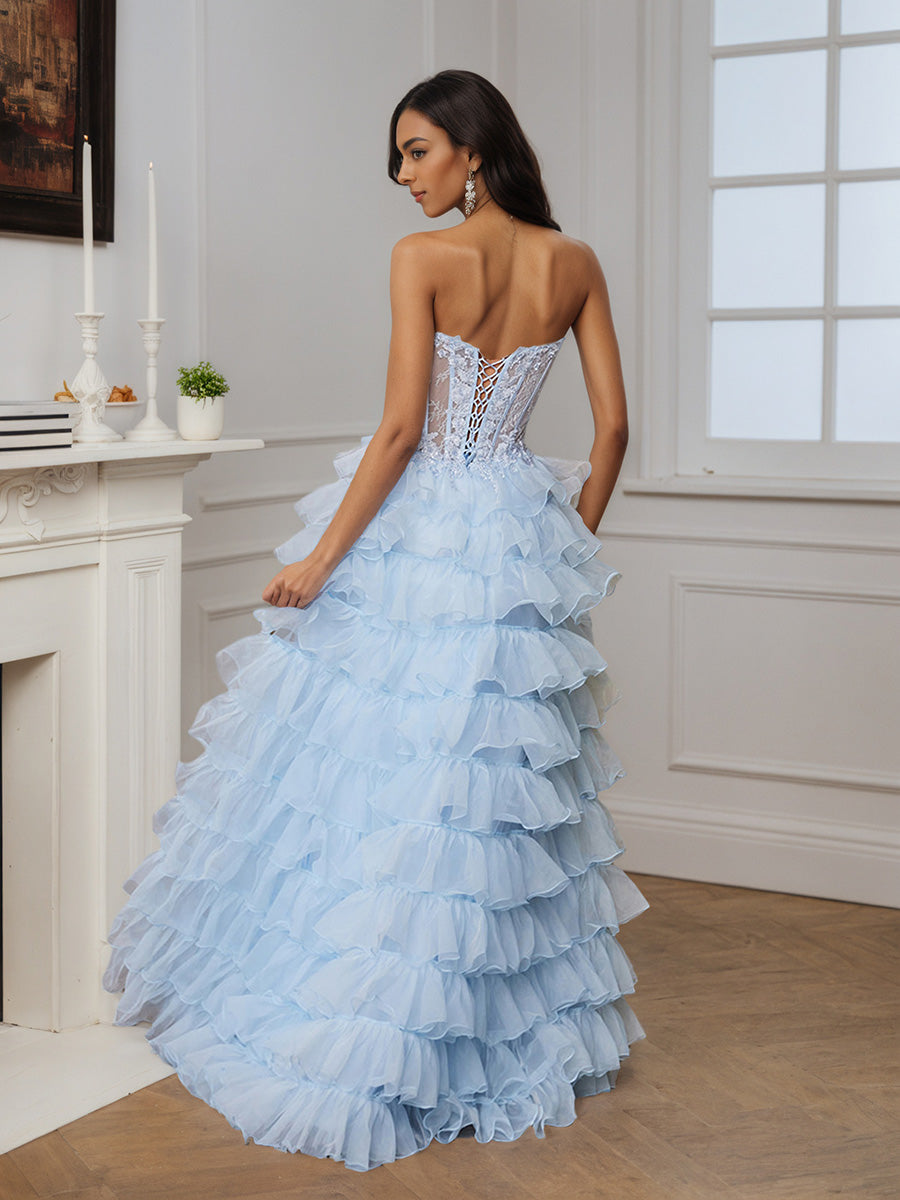 Cicinia Sky Blue Prom Dresses Long Layered Sweetheart Princess Dress
