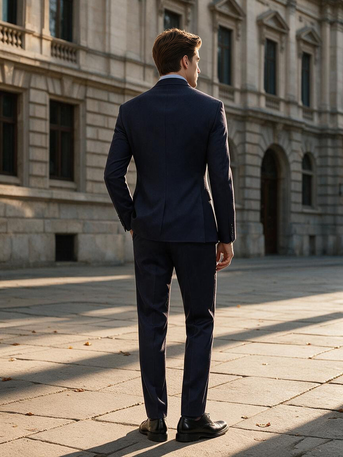 Cicinia Men Slim Fit Navy Blue Notch Lapel Suits 2 Pieces Formal Groom Office Suit Set