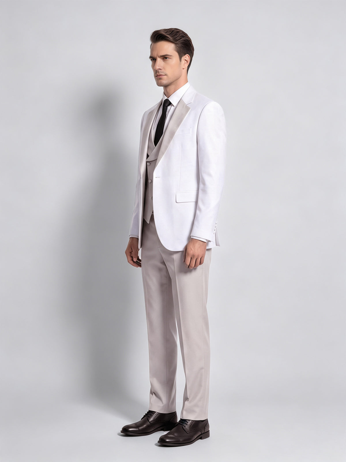 Cicinia Beige Men's Suits Modern Tuxedo 3 Pieces Suit Peak Lapel Slim Fit Formal Outfit