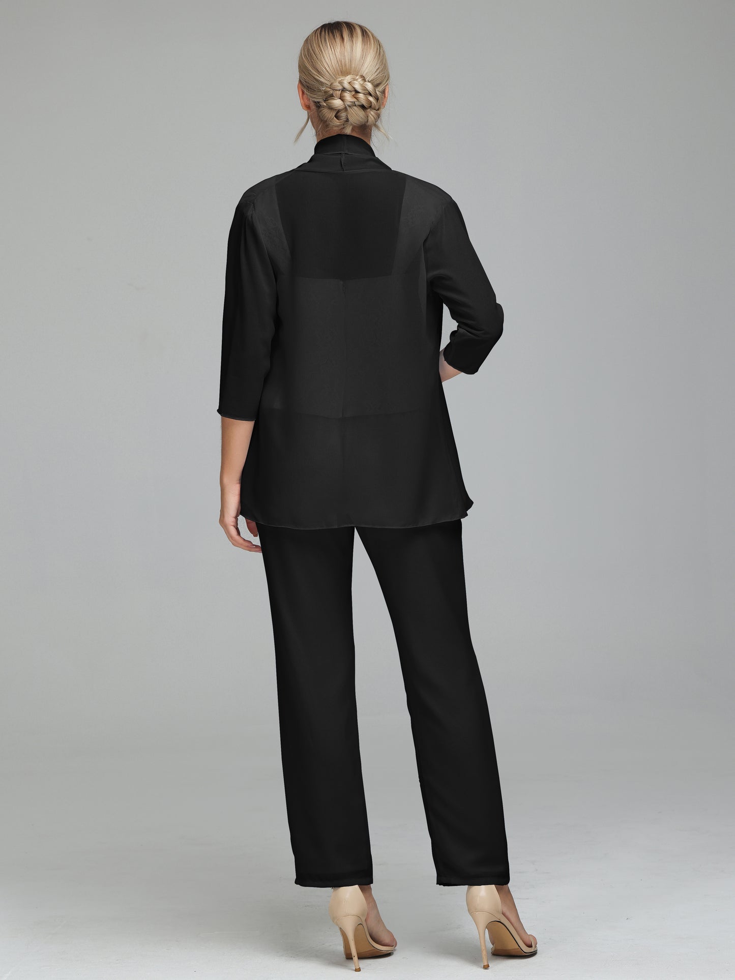 3 Pieces Chiffon Lace Long Sleeves Mother Of The Bride Dress Pants Suits