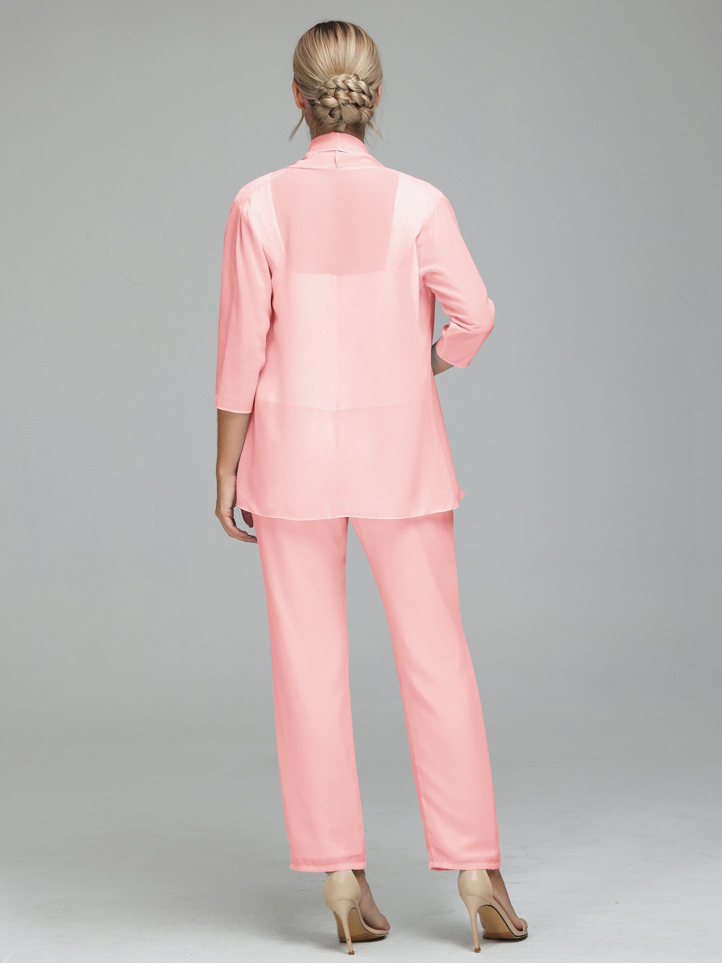 3 Pieces Chiffon Lace Long Sleeves Mother Of The Bride Dress Pants Suits