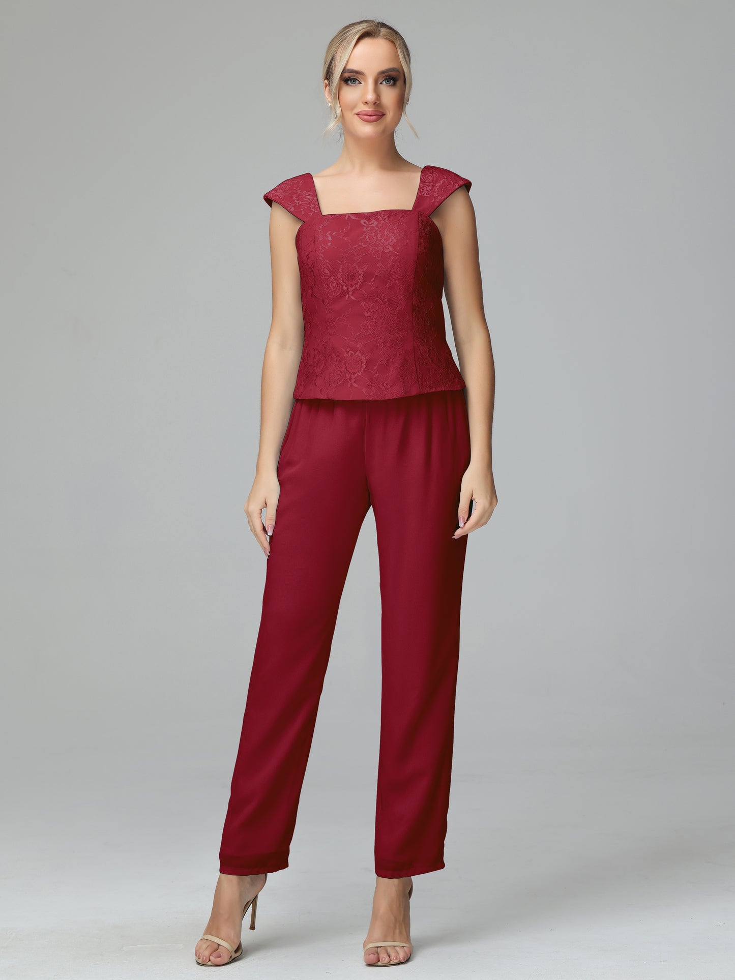 3 Pieces Chiffon Lace Long Sleeves Mother Of The Bride Dress Pants Suits