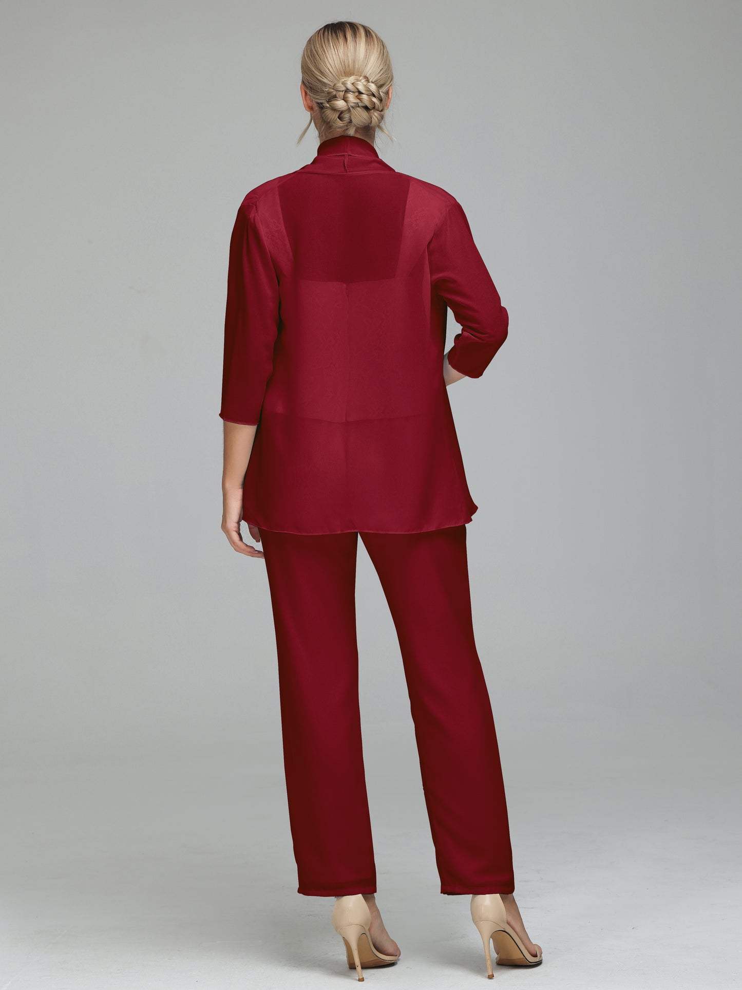 3 Pieces Chiffon Lace Long Sleeves Mother Of The Bride Dress Pants Suits