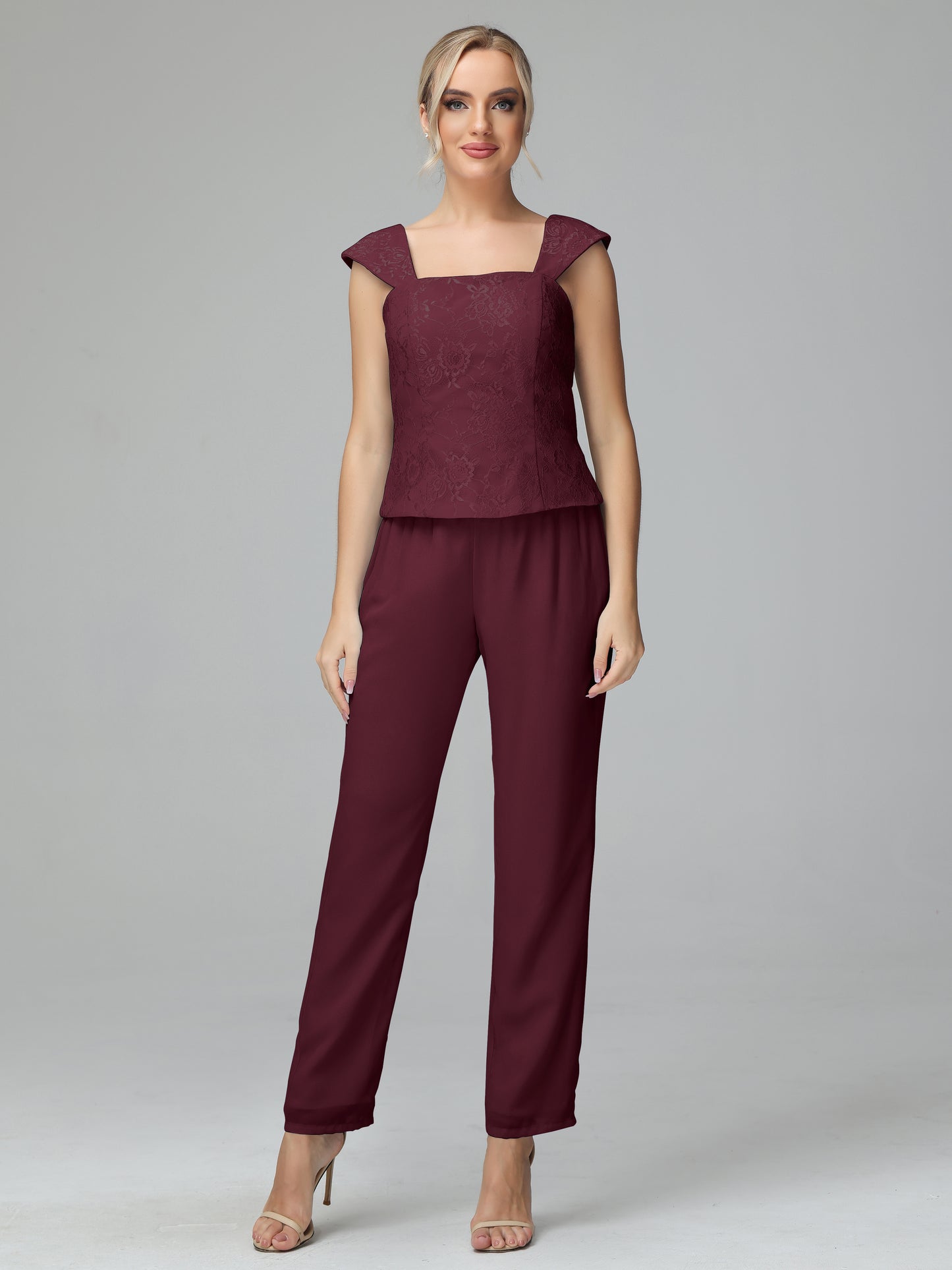 3 Pieces Chiffon Lace Long Sleeves Mother Of The Bride Dress Pants Suits
