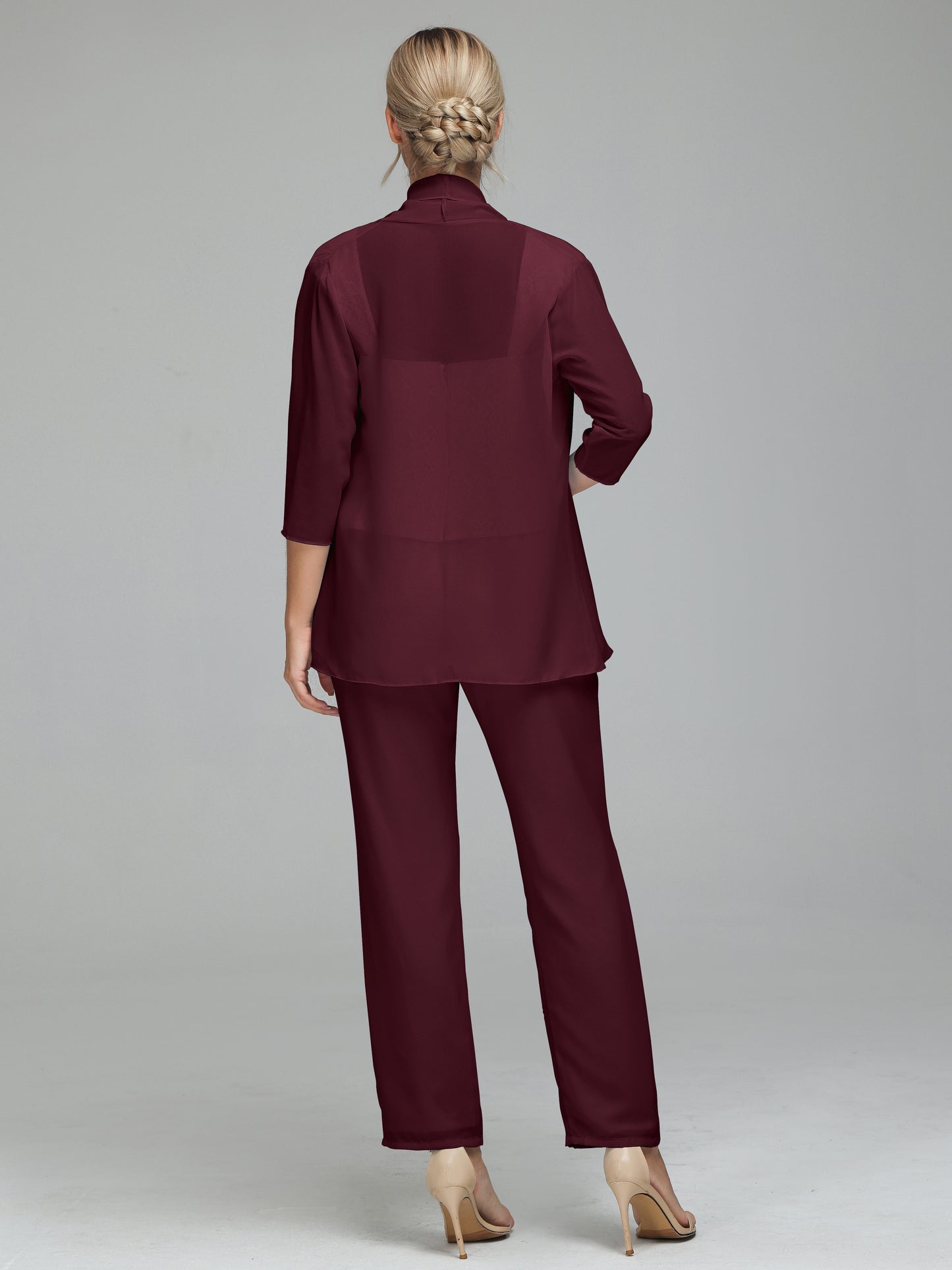 3 Pieces Chiffon Lace Long Sleeves Mother Of The Bride Dress Pants Suits