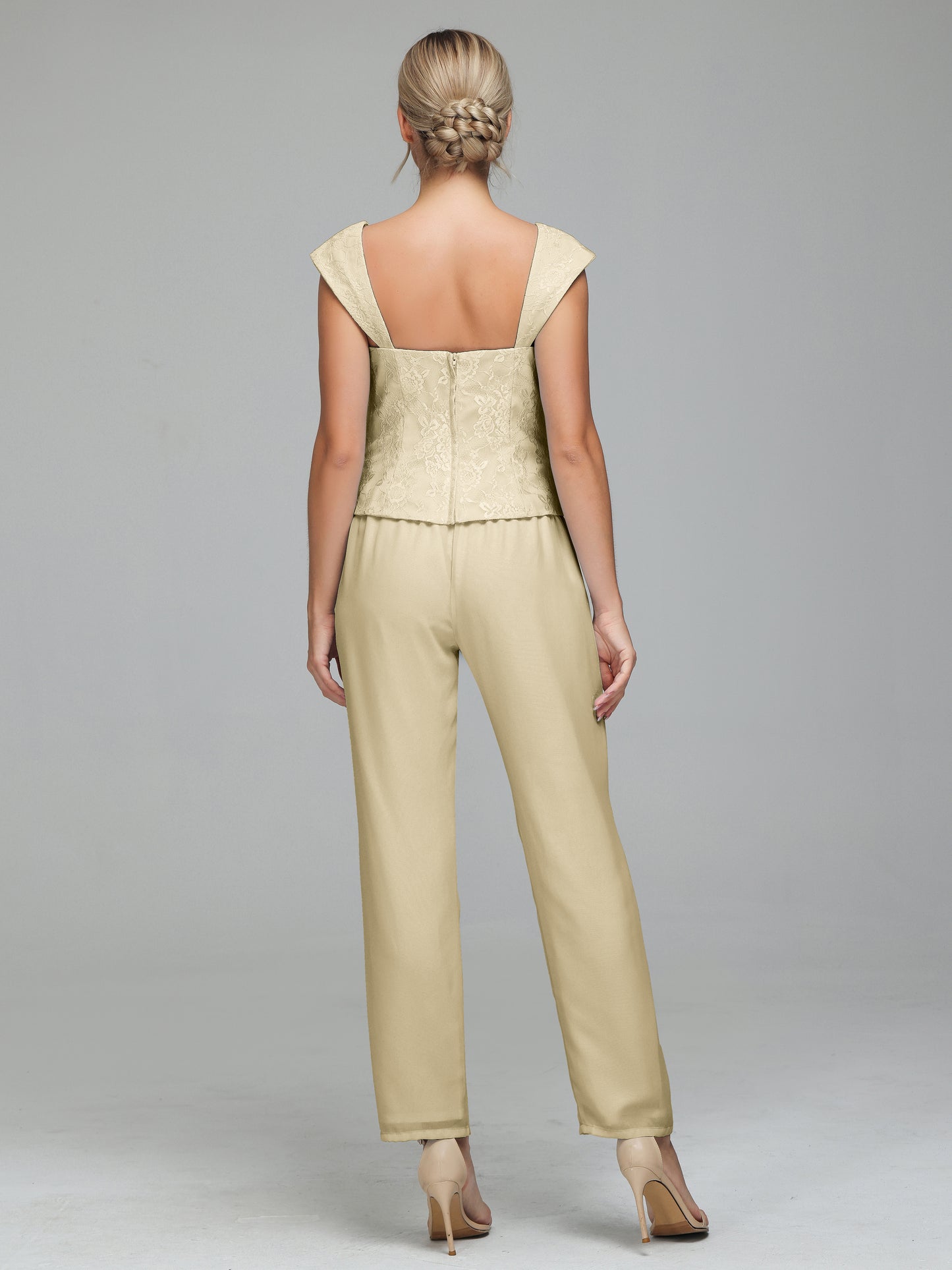 3 Pieces Chiffon Lace Long Sleeves Mother Of The Bride Dress Pants Suits