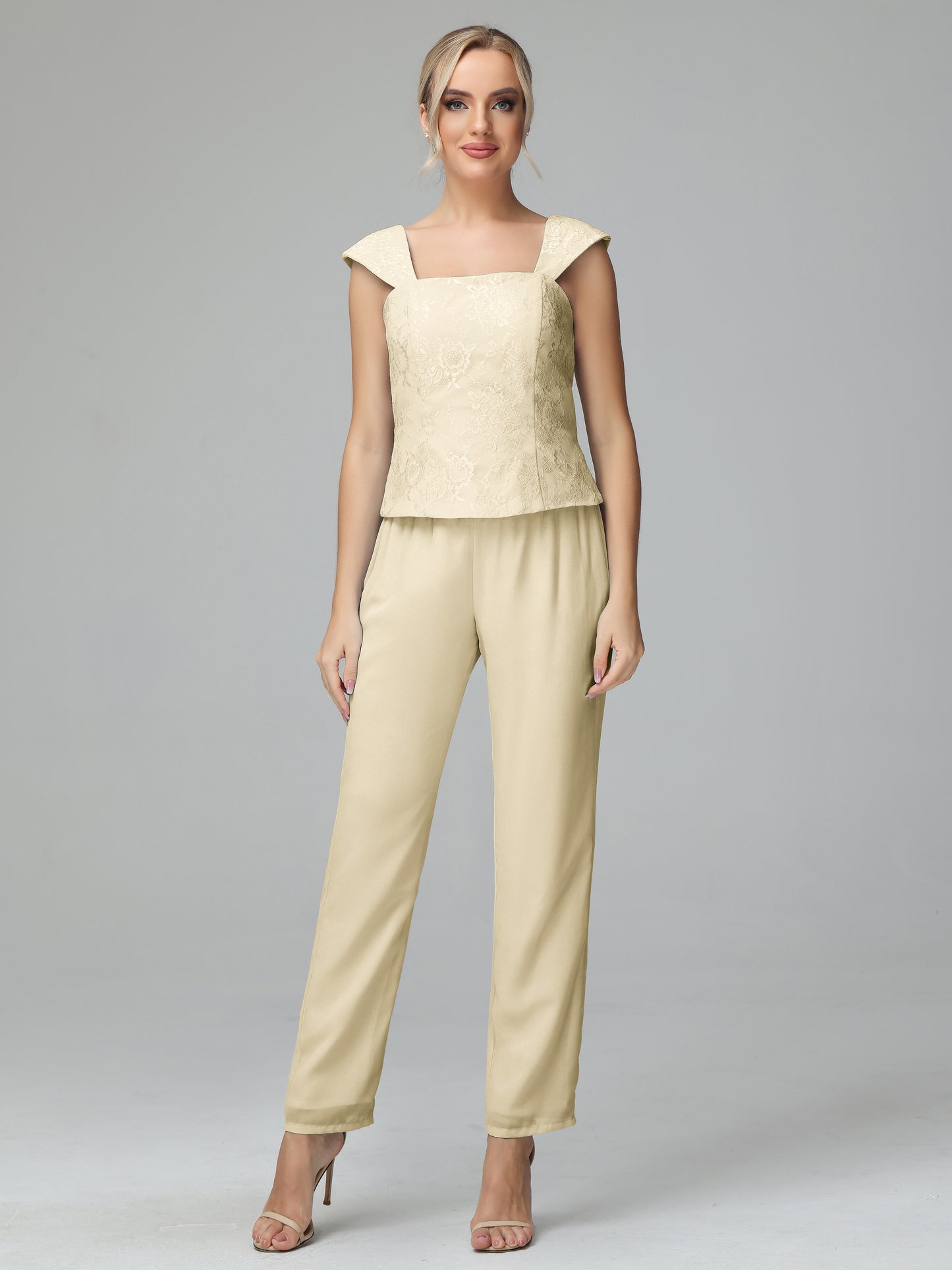 3 Pieces Chiffon Lace Long Sleeves Mother Of The Bride Dress Pants Suits