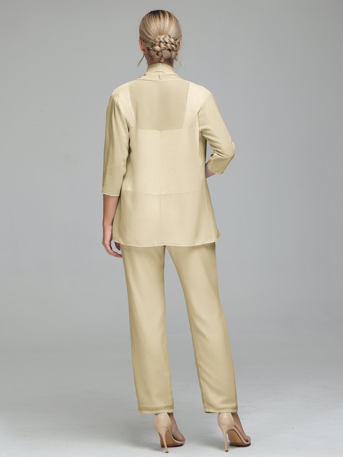3 Pieces Chiffon Lace Long Sleeves Mother Of The Bride Dress Pants Suits