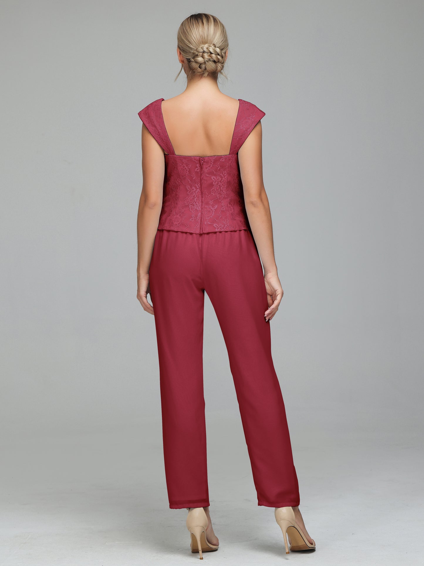 3 Pieces Chiffon Lace Long Sleeves Mother Of The Bride Dress Pants Suits