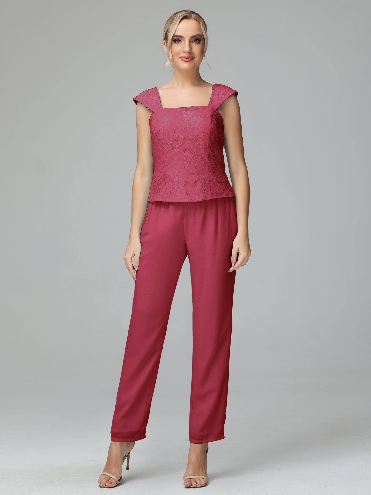 3 Pieces Chiffon Lace Long Sleeves Mother Of The Bride Dress Pants Suits