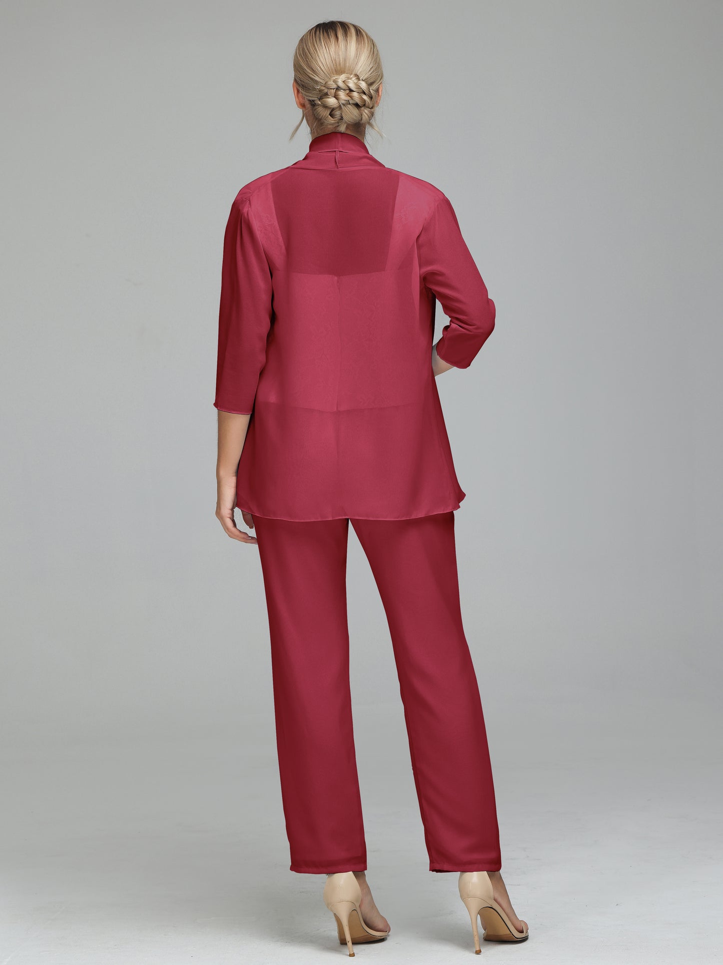 3 Pieces Chiffon Lace Long Sleeves Mother Of The Bride Dress Pants Suits