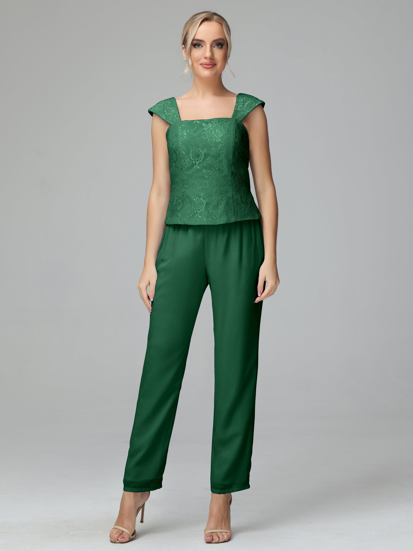 3 Pieces Chiffon Lace Long Sleeves Mother Of The Bride Dress Pants Suits