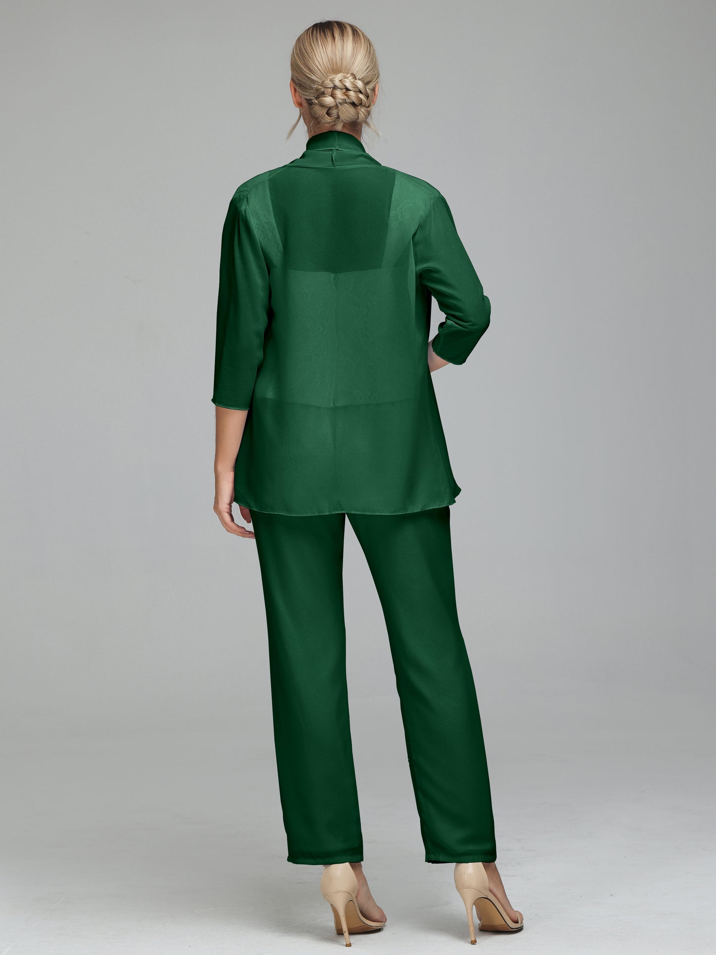 3 Pieces Chiffon Lace Long Sleeves Mother Of The Bride Dress Pants Suits