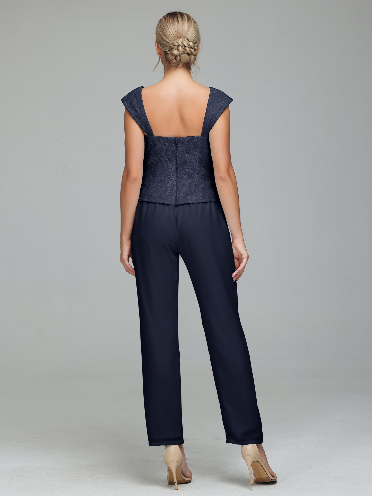 3 Pieces Chiffon Lace Long Sleeves Mother Of The Bride Dress Pants Suits